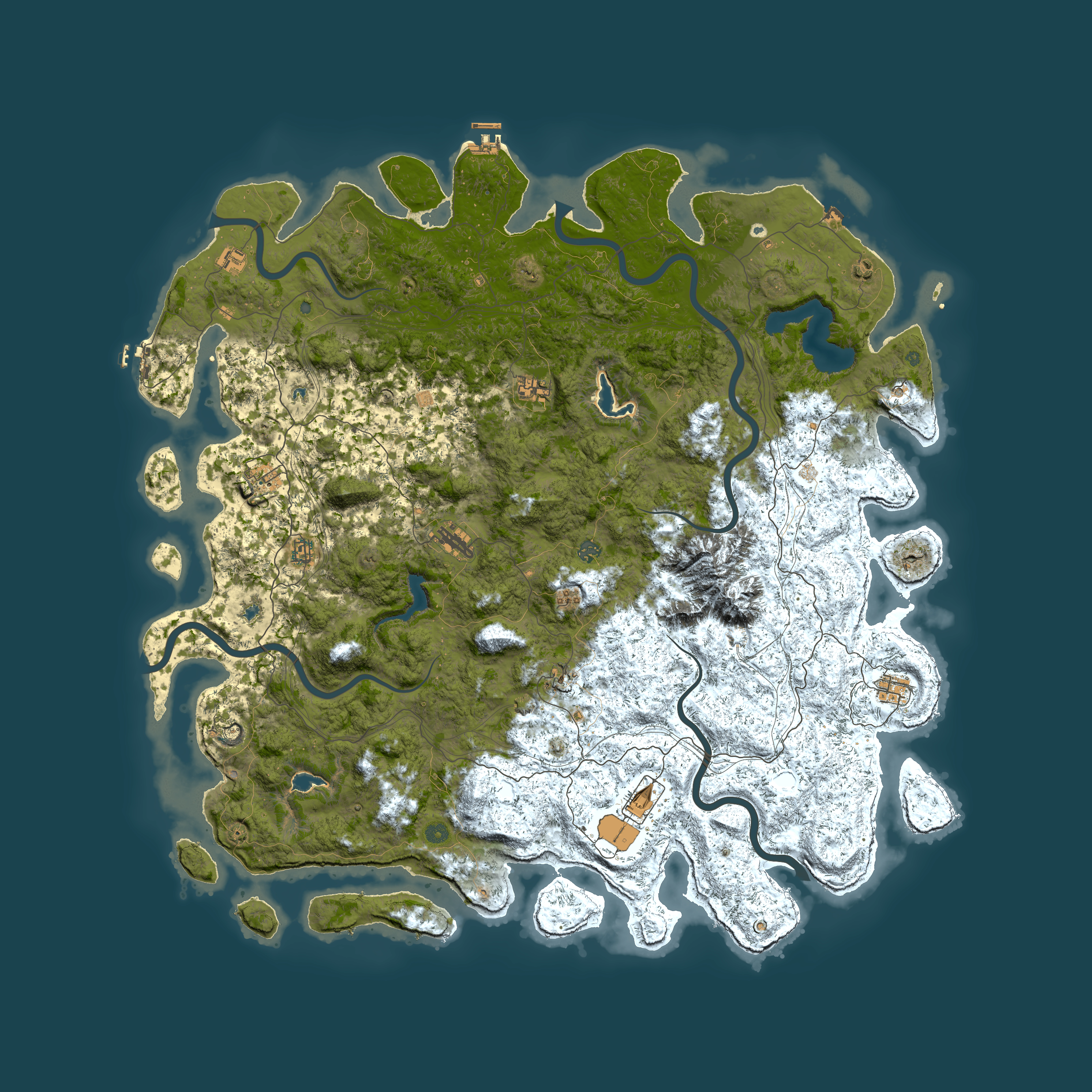 Full top-down render of Rust map seed 2092712733, 6000x6000m