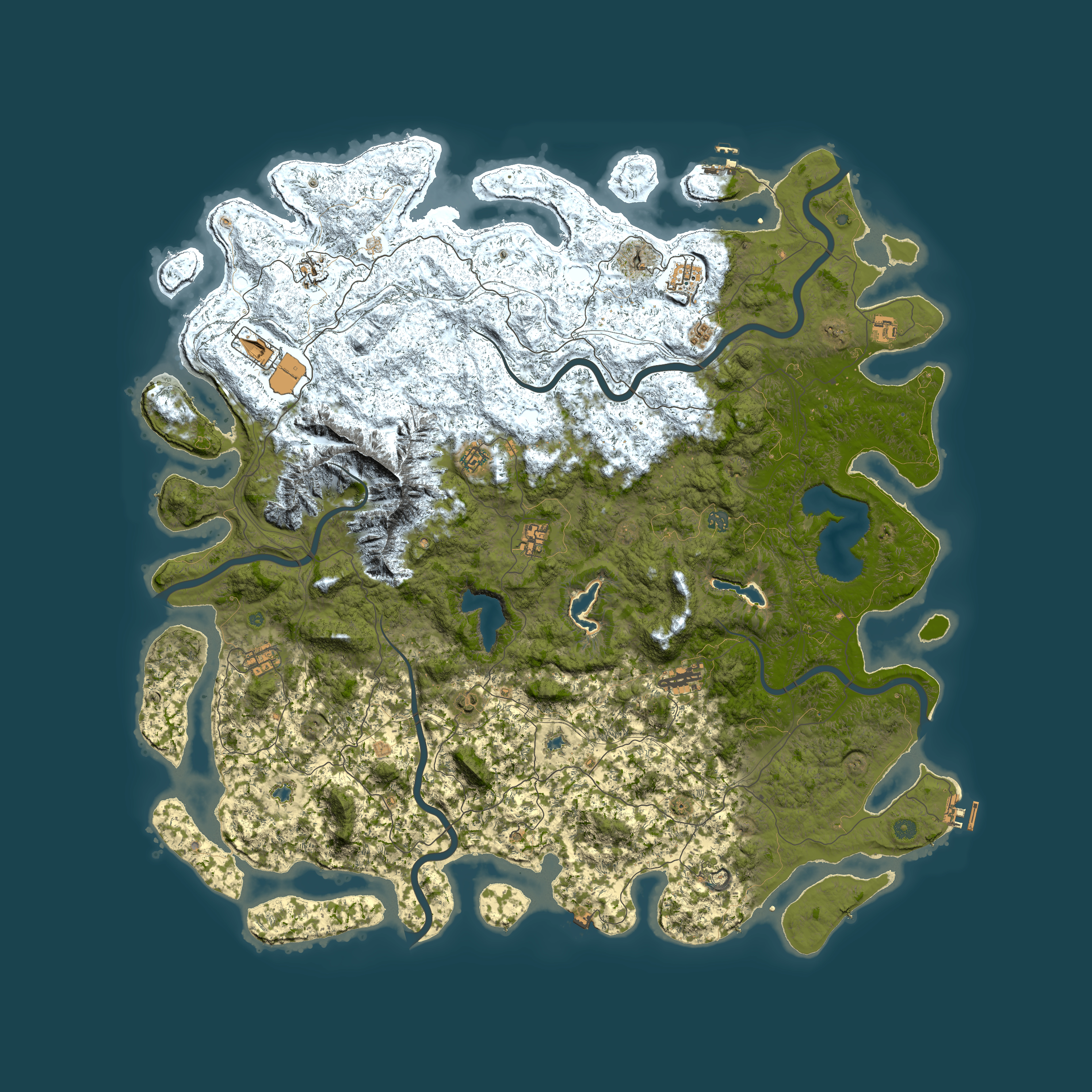 Full top-down render of Rust map seed 121523899, 6000x6000m