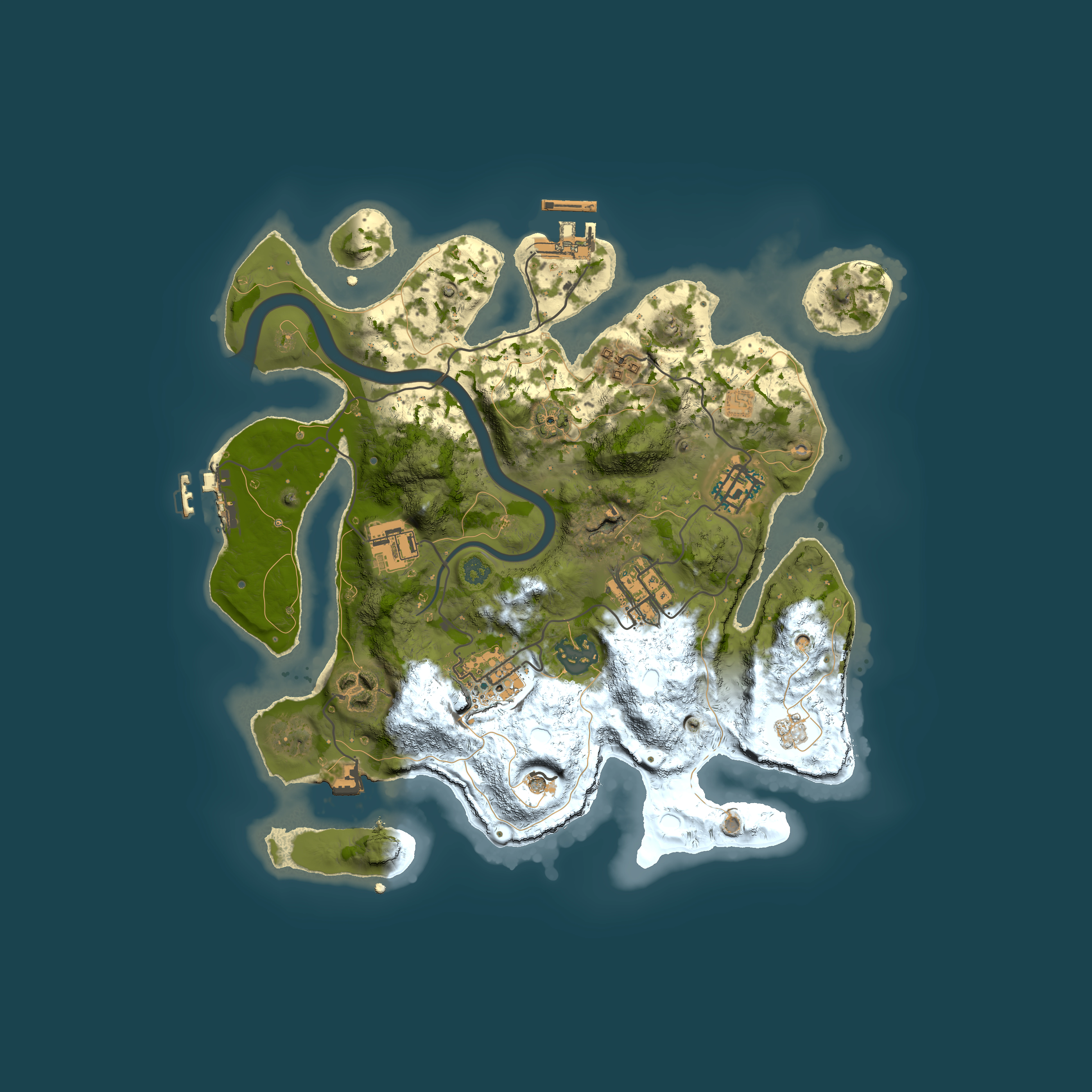 Full top-down render of Rust map seed 1720673316, 3000x3000m