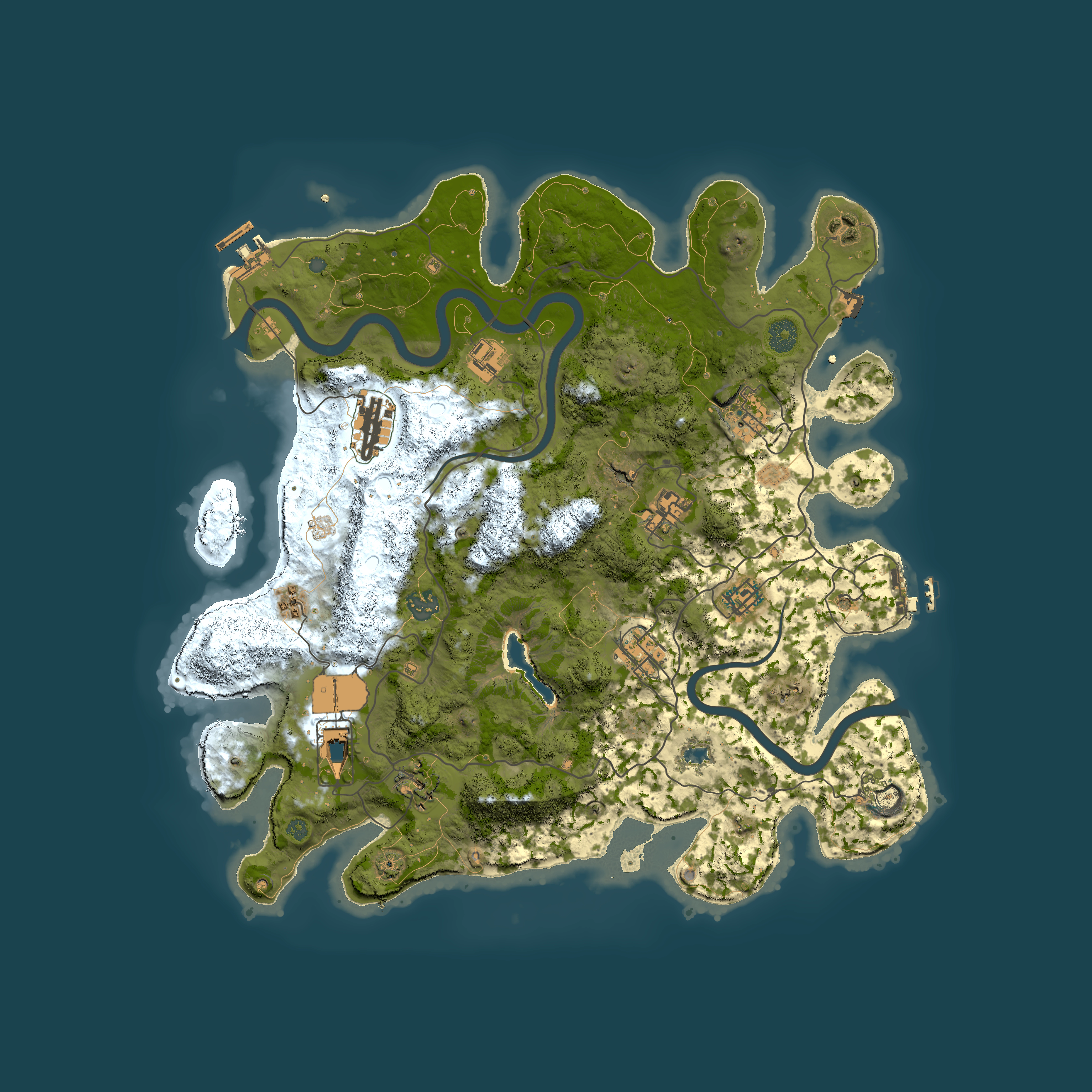 Full top-down render of Rust map seed 228957243, 4000x4000m