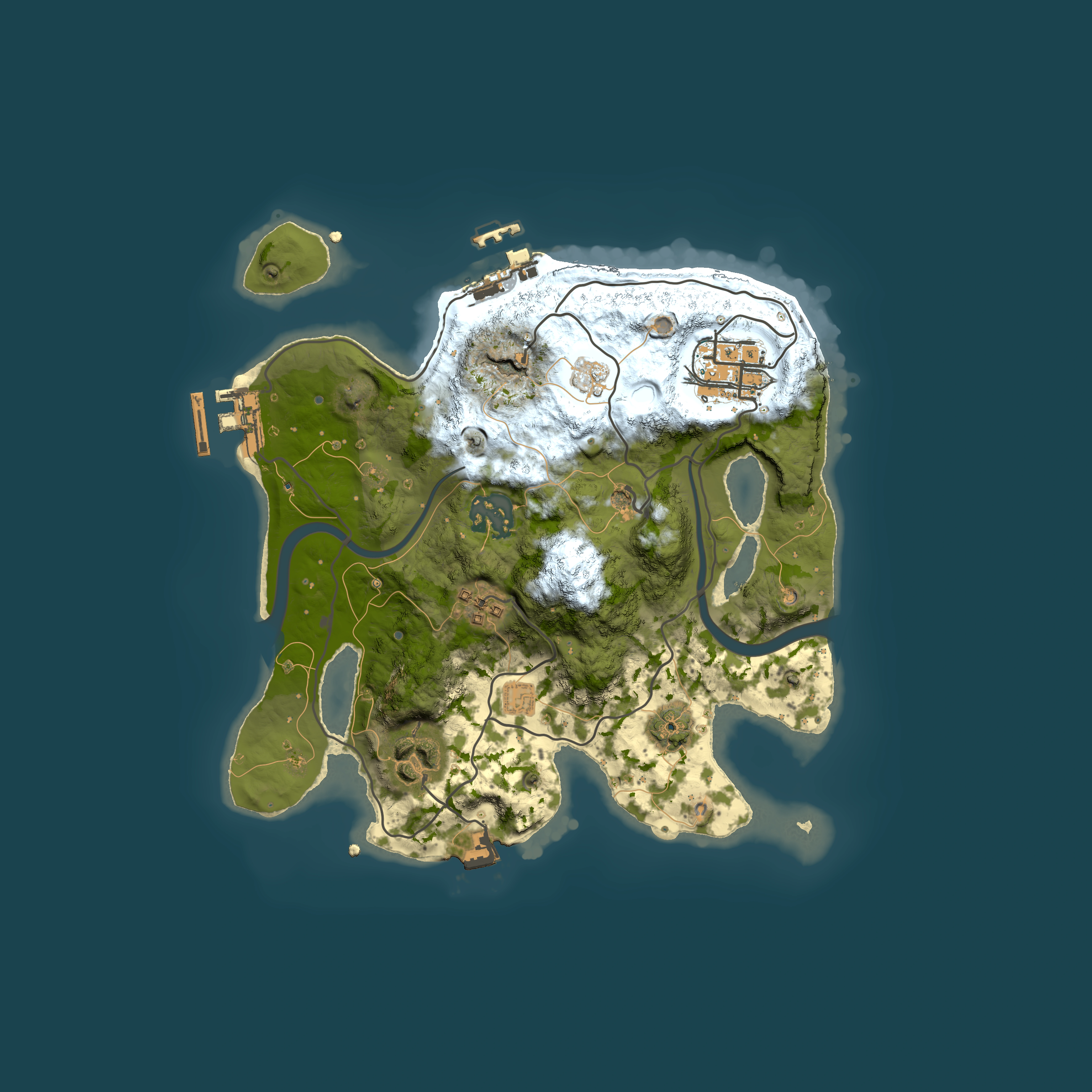 Full top-down render of Rust map seed 1057640878, 2500x2500m