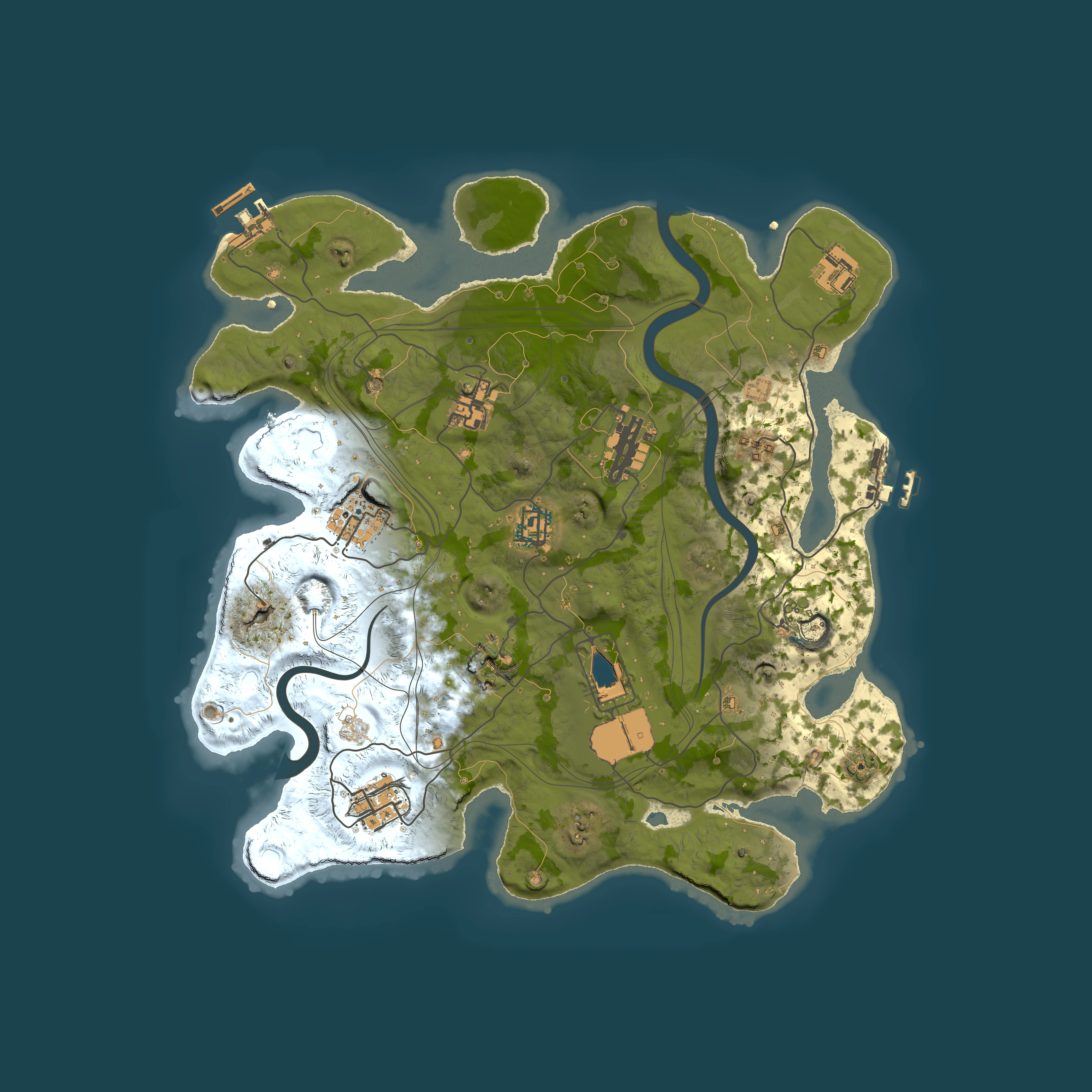 Full top-down render of Rust map seed 1337, 3500x3500m