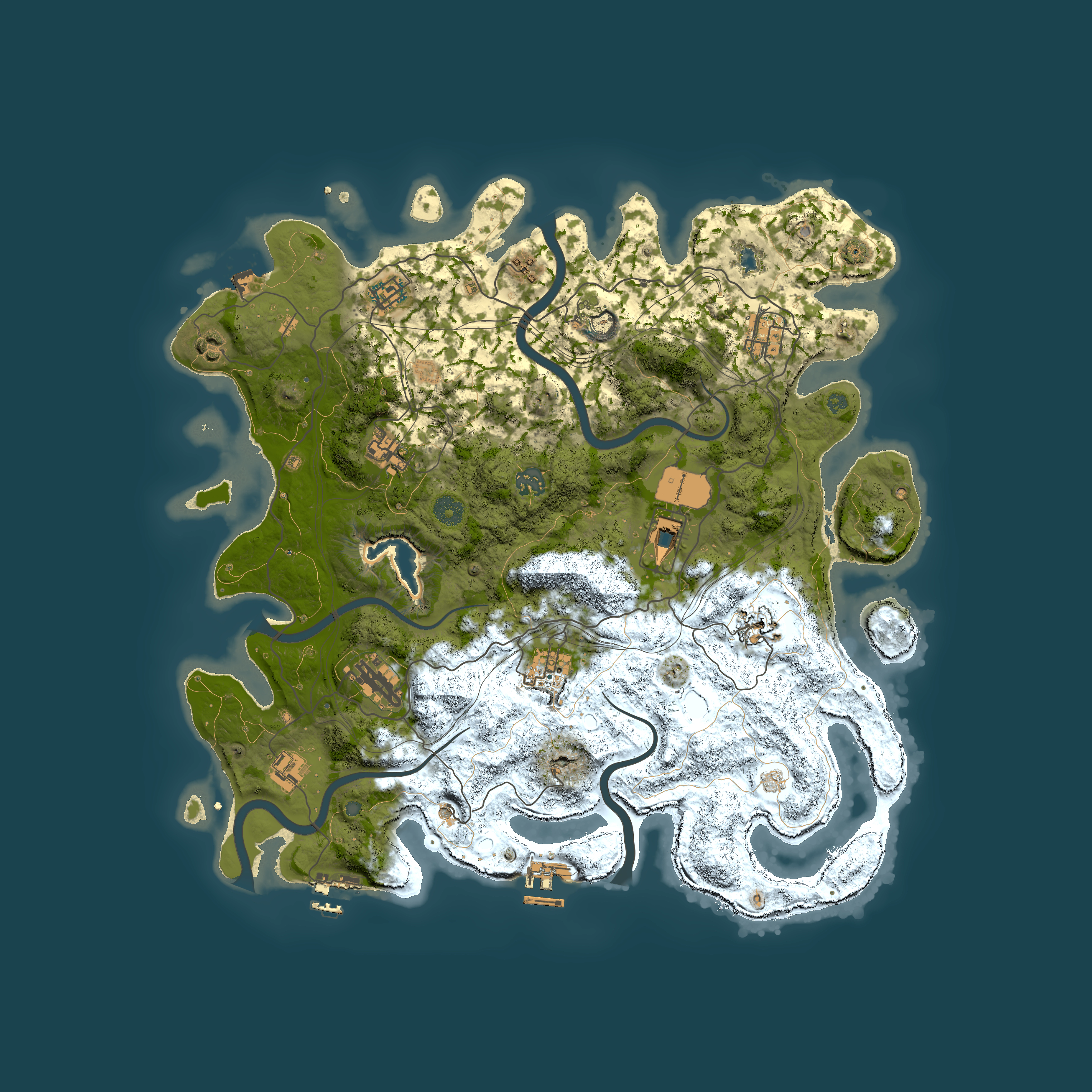 Full top-down render of Rust map seed 0, 4250x4250m