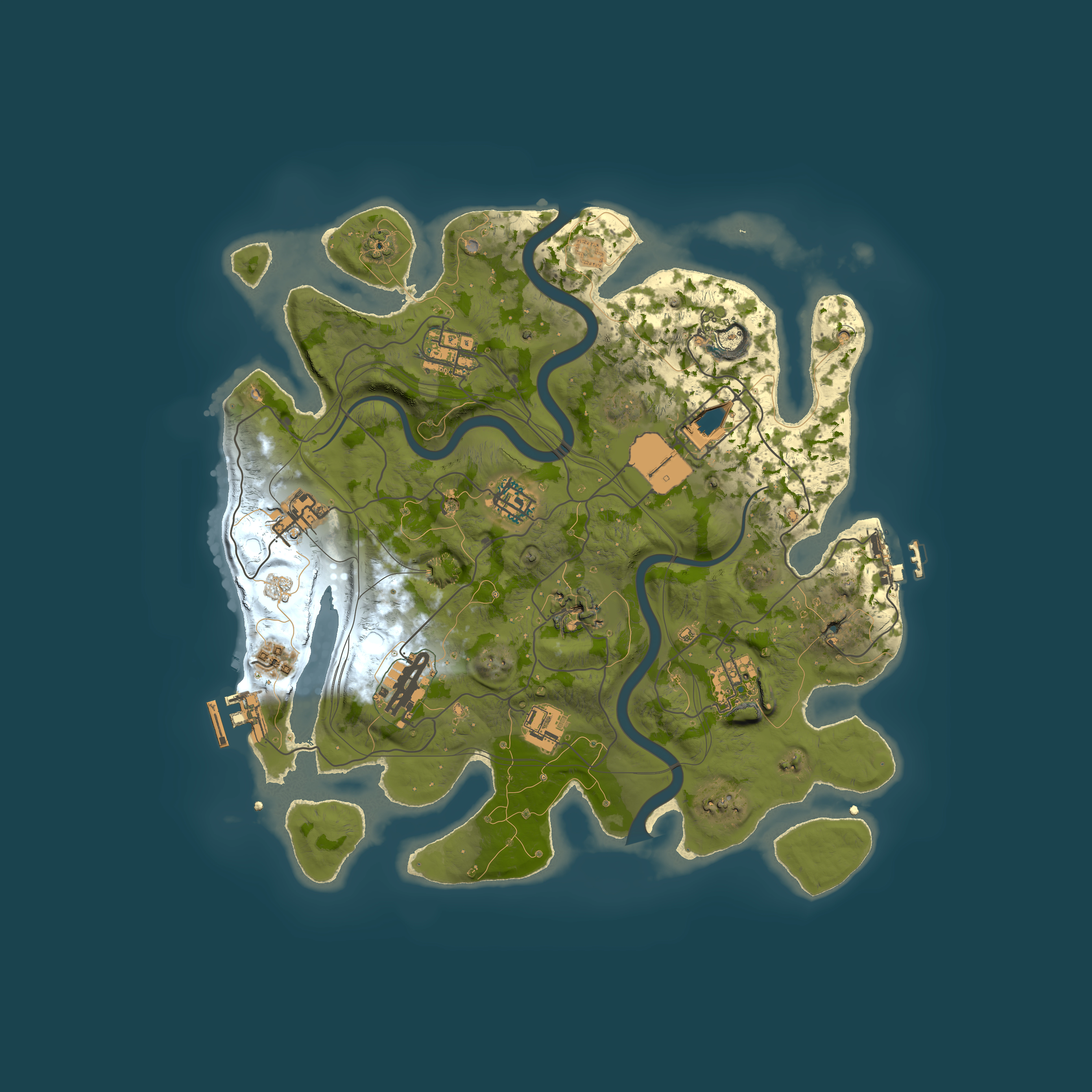 Full top-down render of Rust map seed 1337, 3500x3500m