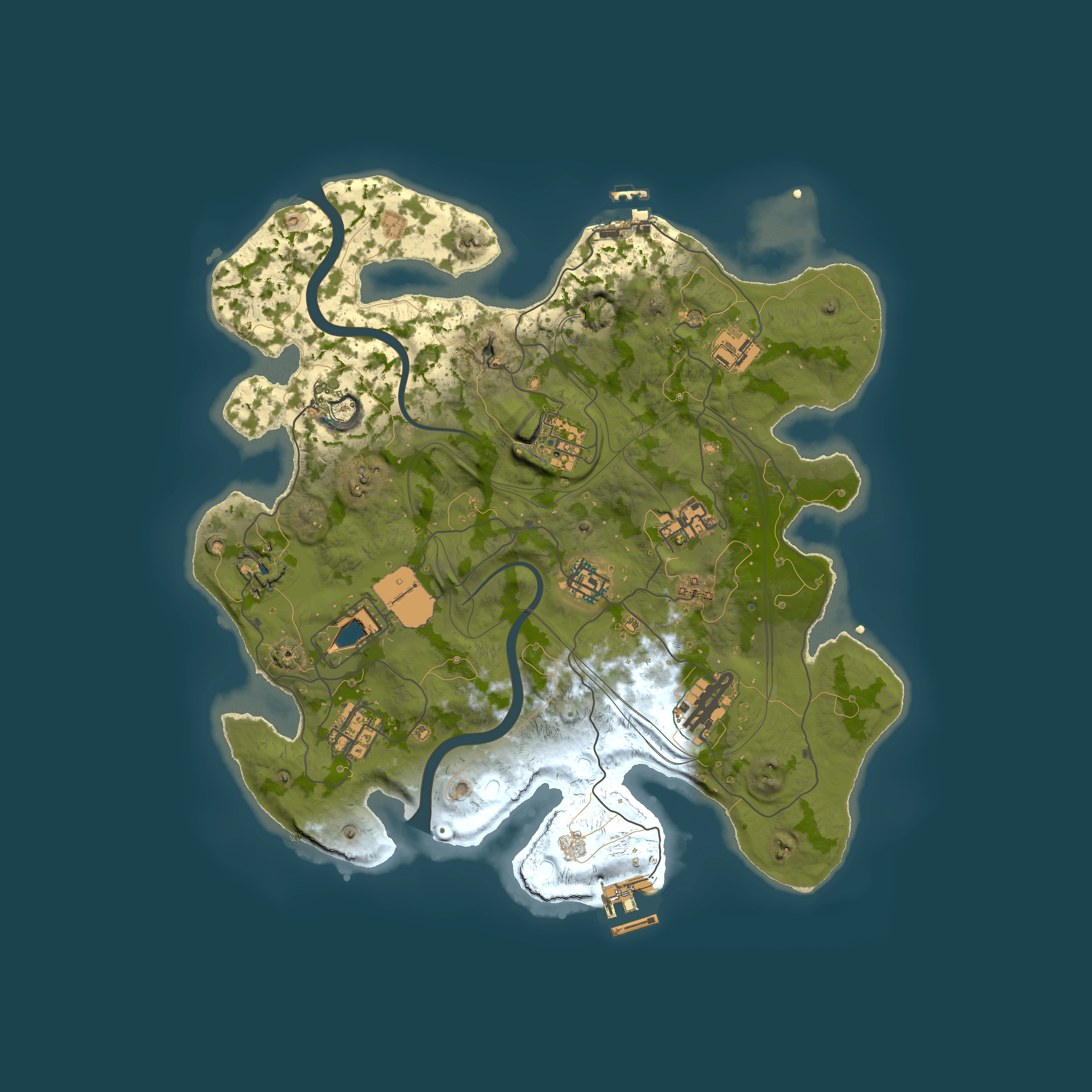Full top-down render of Rust map seed 1337, 3500x3500m