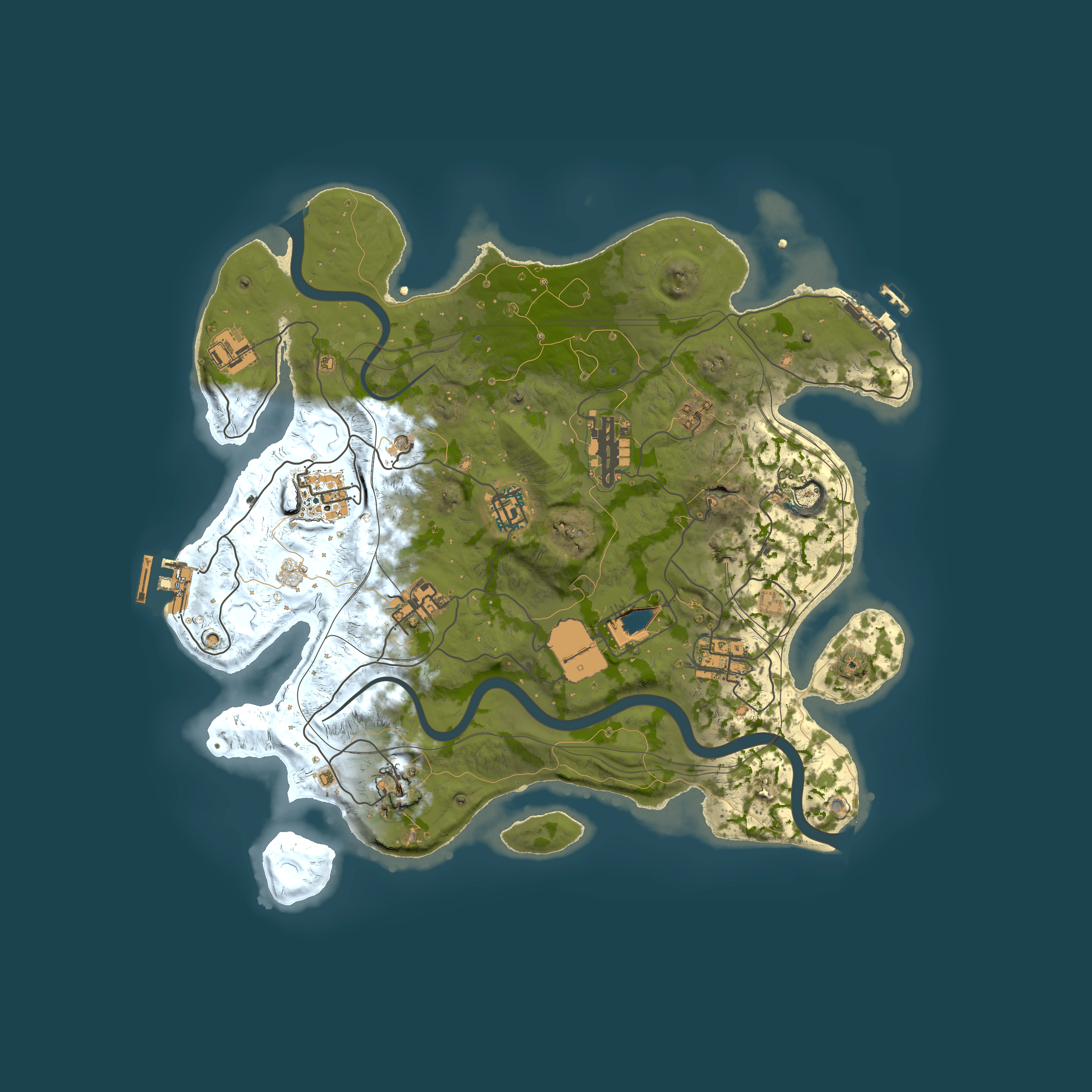 Full top-down render of Rust map seed 1337, 3500x3500m