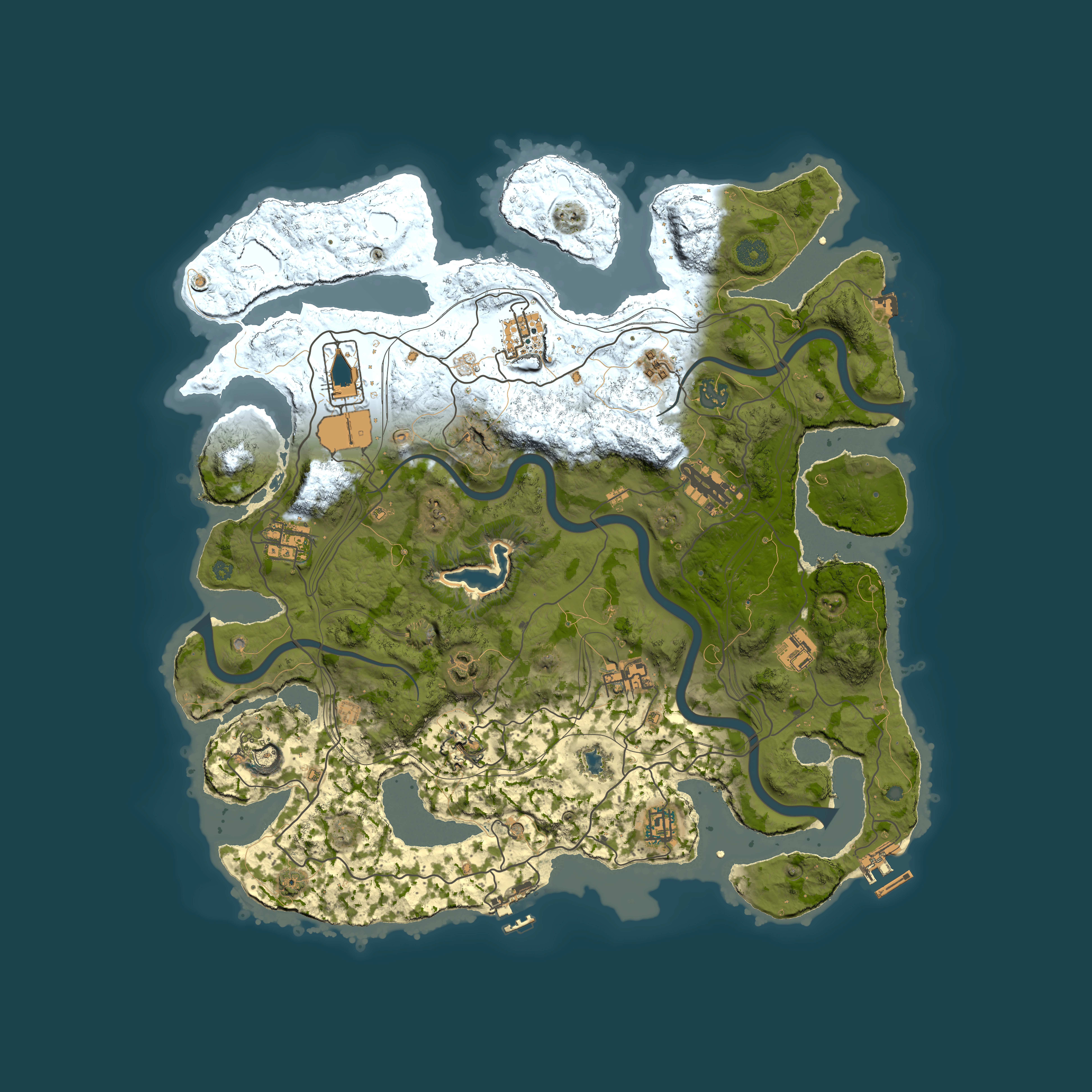 Full top-down render of Rust map seed 1, 4200x4200m