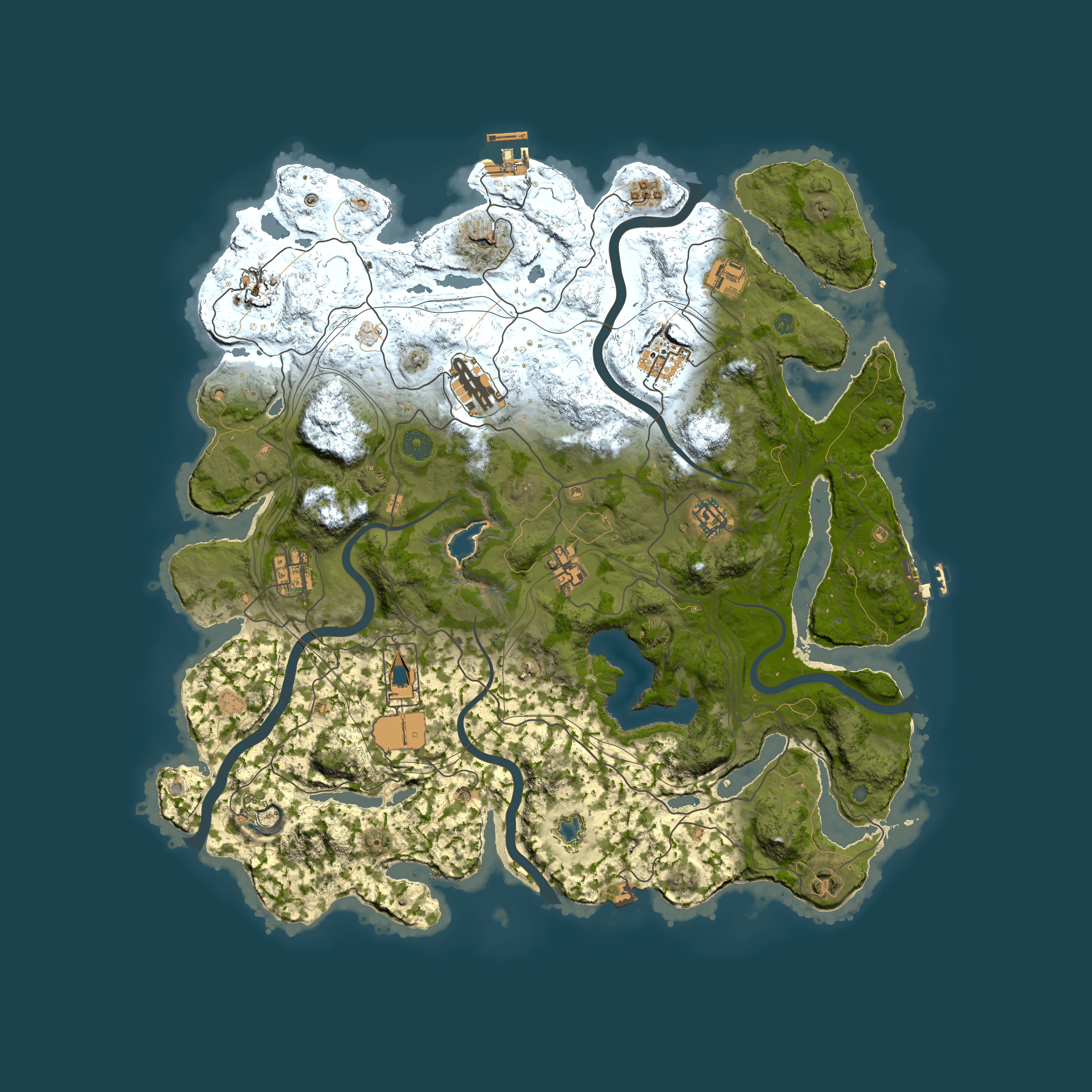 Full top-down render of Rust map seed 2323, 4250x4250m