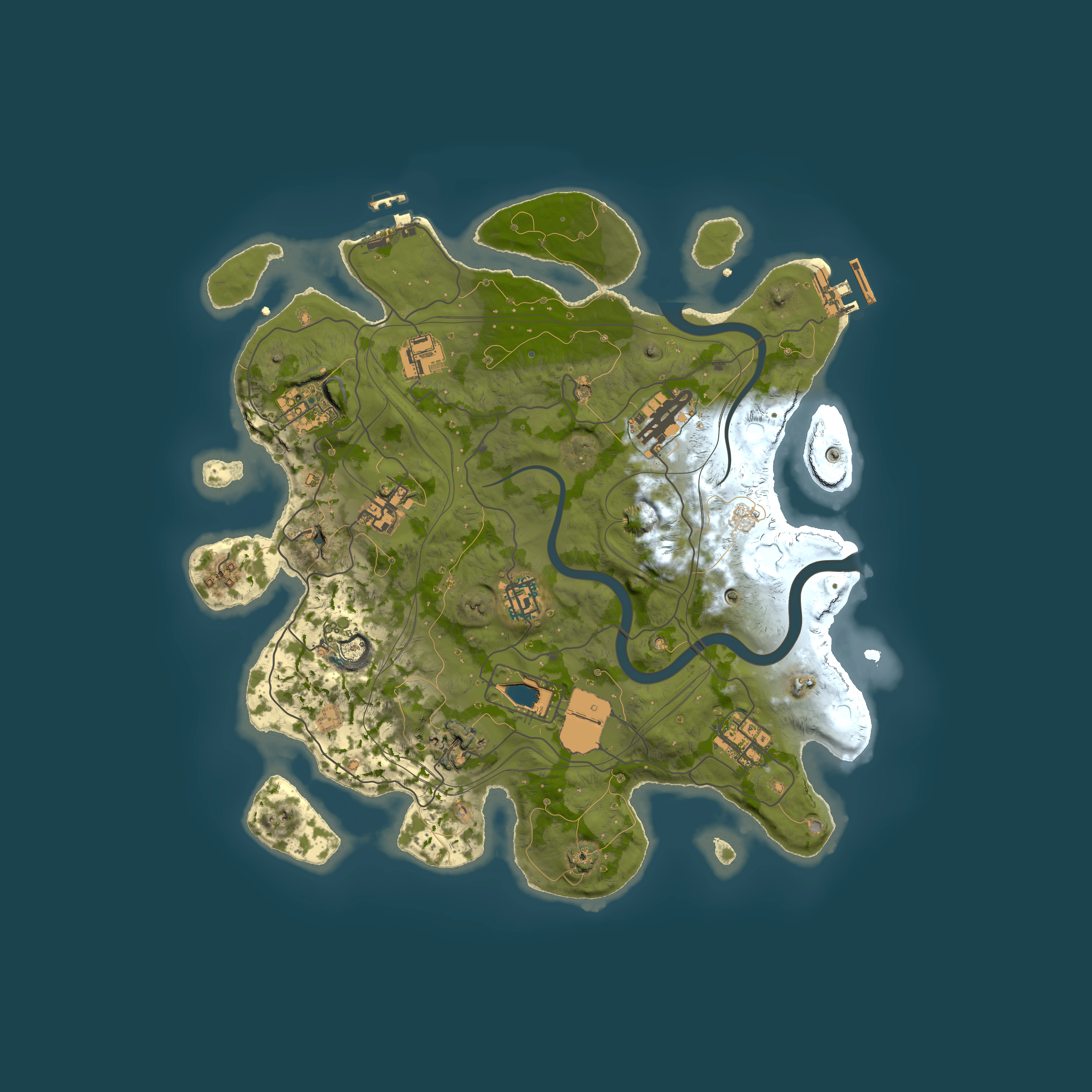 Full top-down render of Rust map seed 1337, 3500x3500m