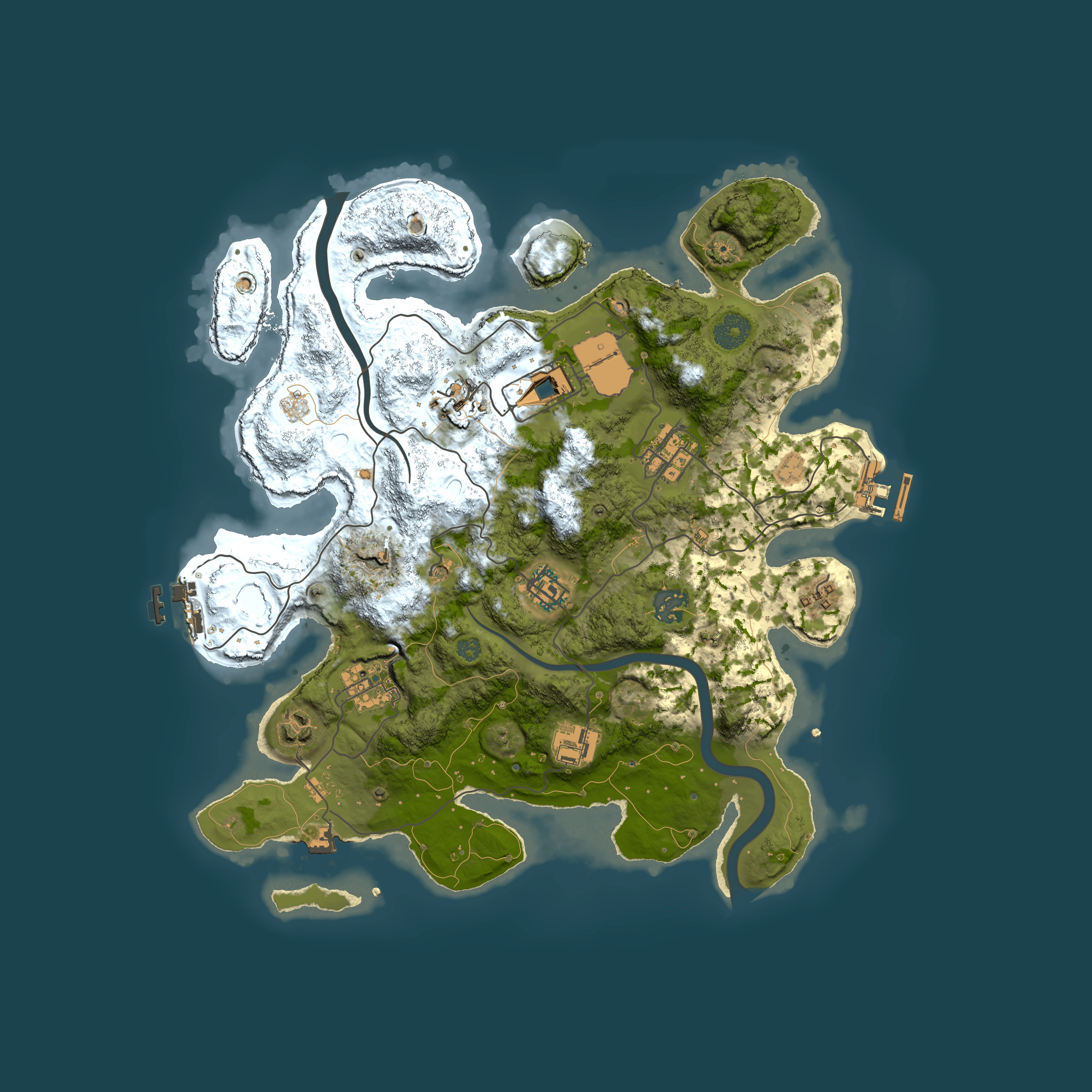Full top-down render of Rust map seed 1976744141, 3500x3500m