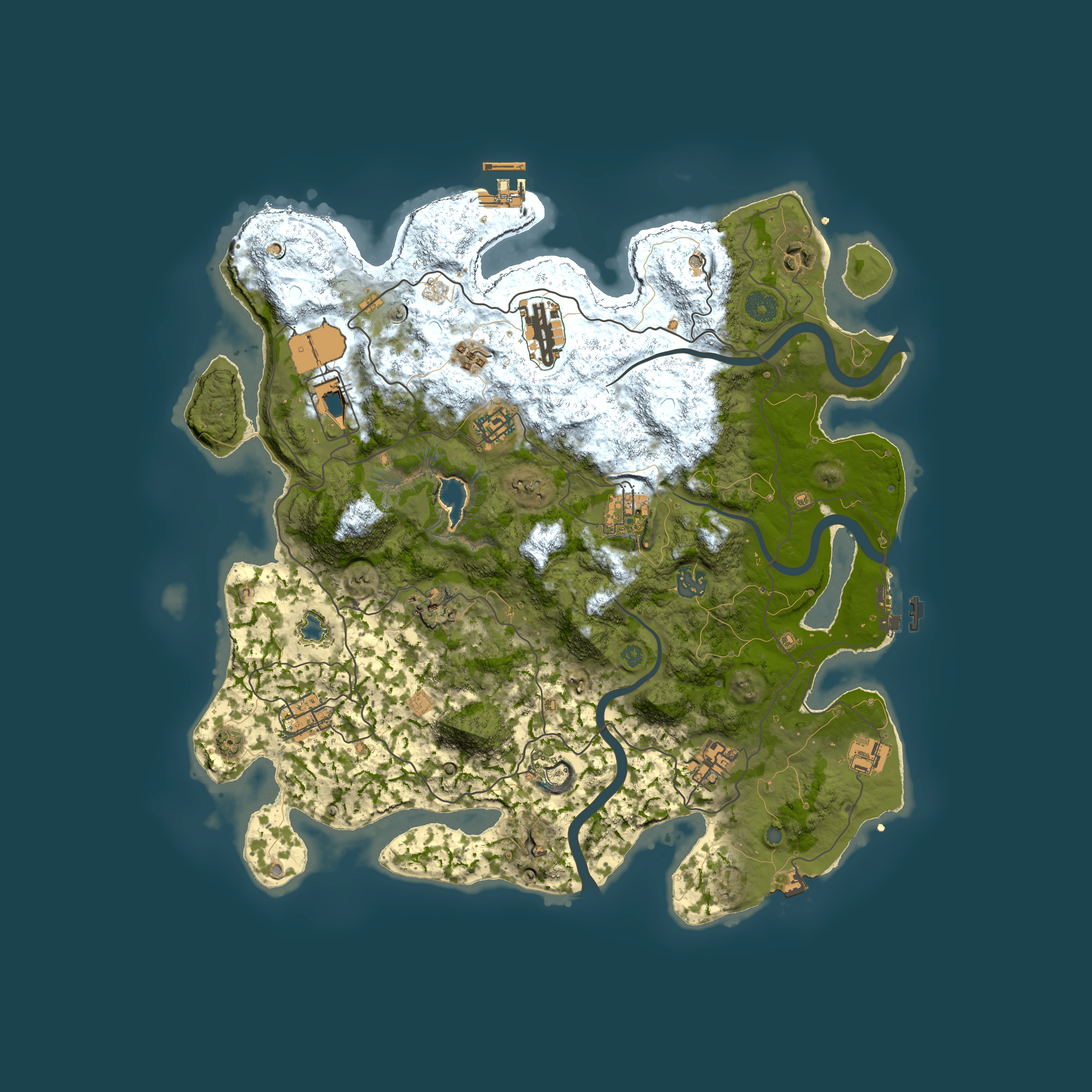 Full top-down render of Rust map seed 1461040965, 4000x4000m
