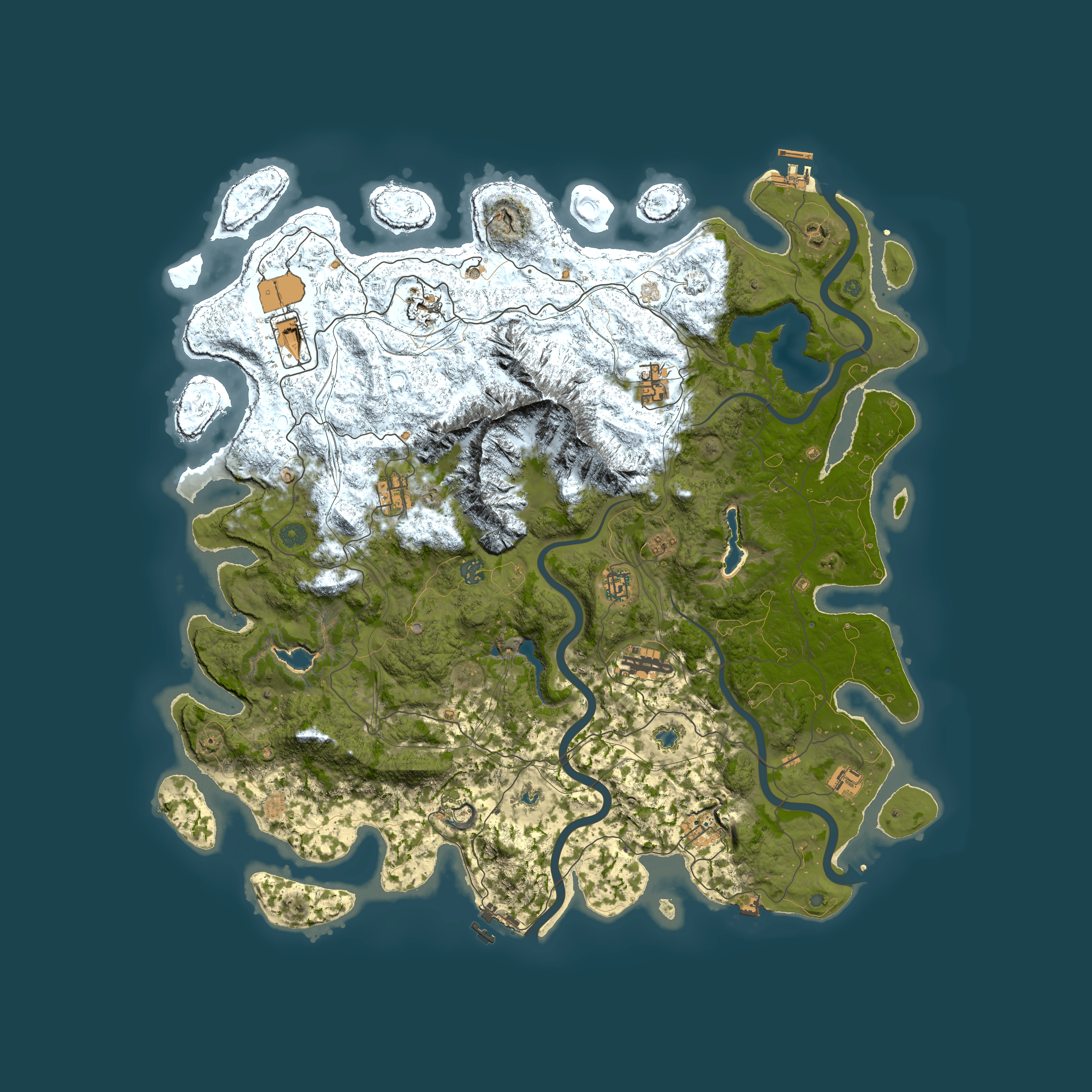 Full top-down render of Rust map seed 266915335, 5000x5000m