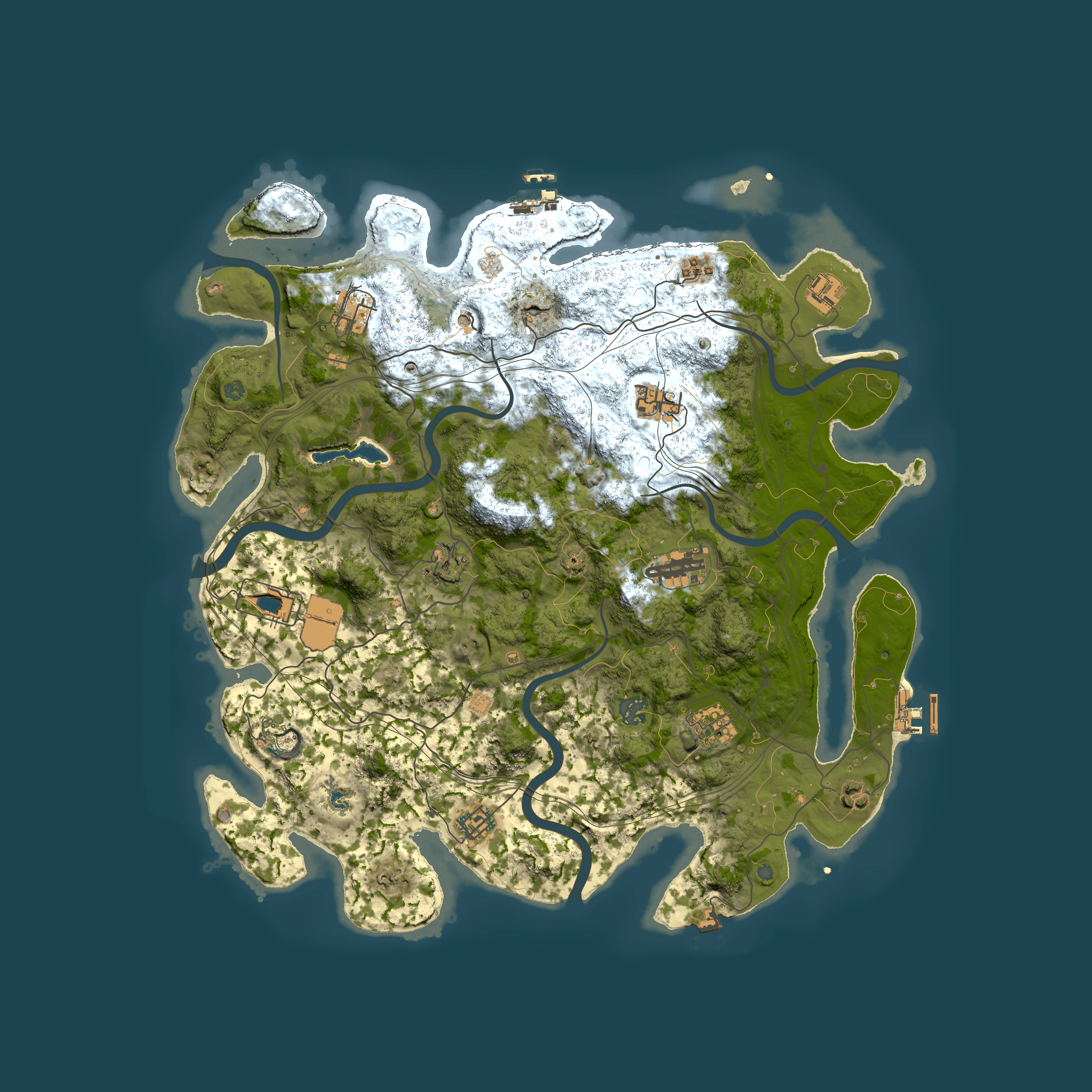 Full top-down render of Rust map seed 0, 4250x4250m