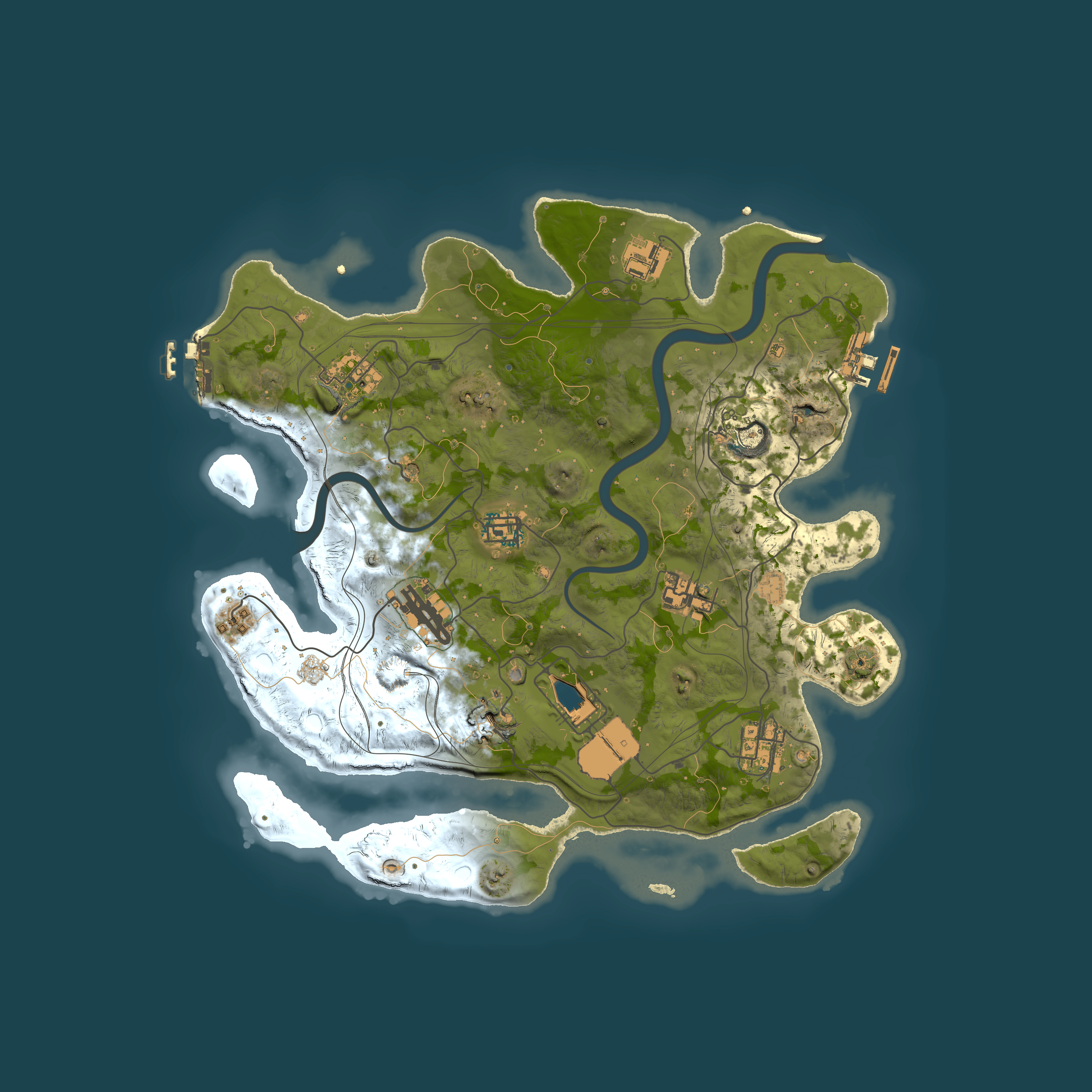 Full top-down render of Rust map seed 1337, 3500x3500m