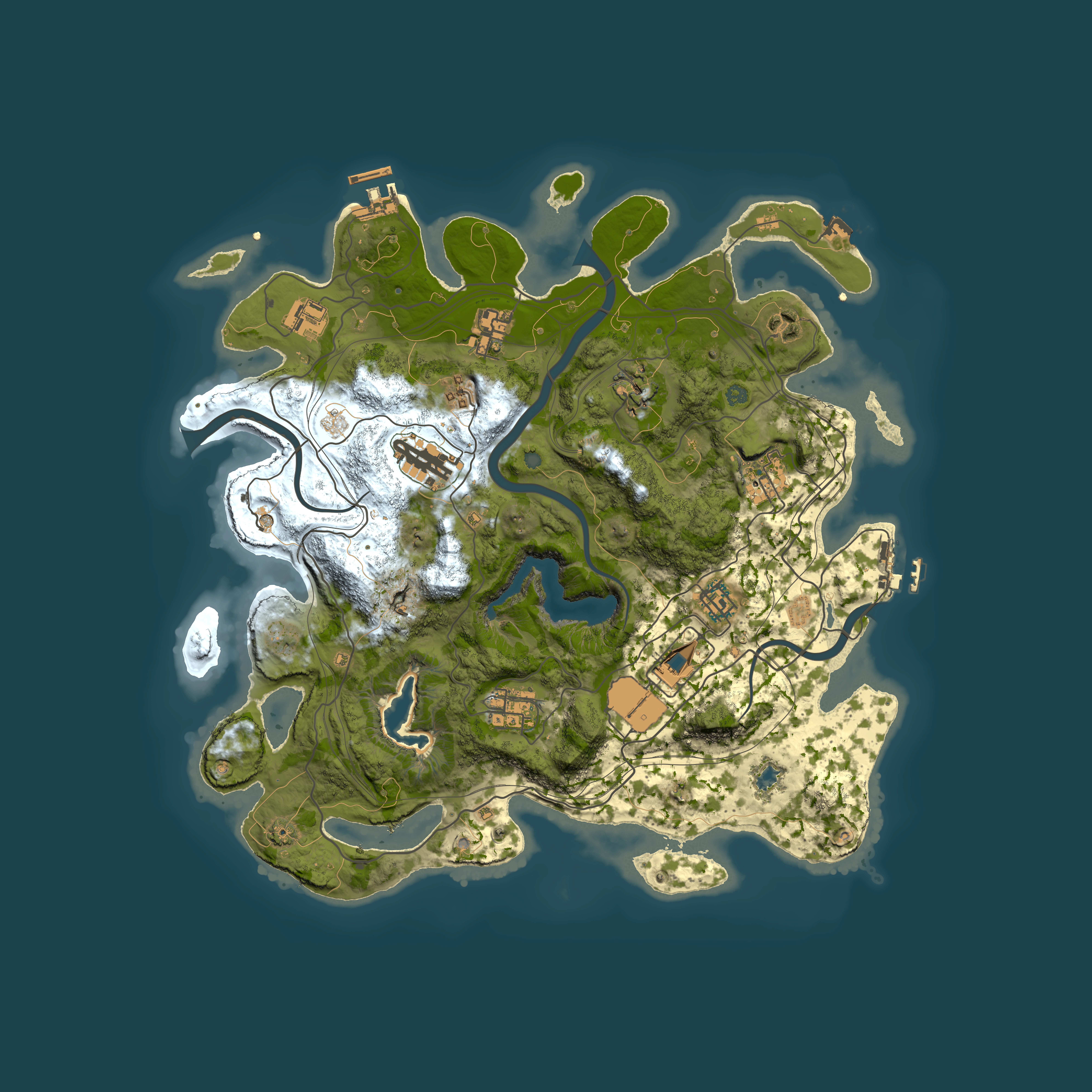 Full top-down render of Rust map seed 1545121376, 3850x3850m