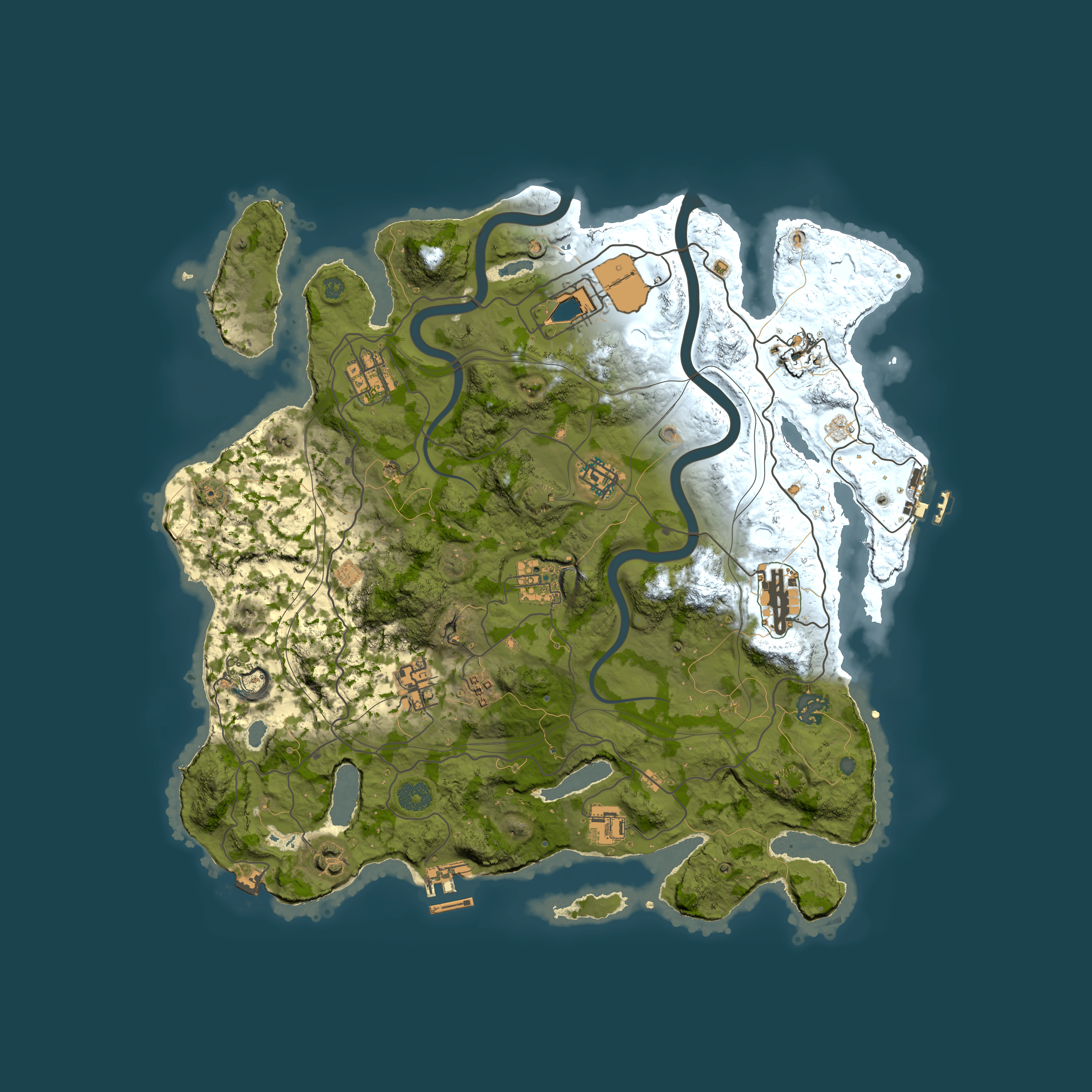 Full top-down render of Rust map seed 1337, 3850x3850m