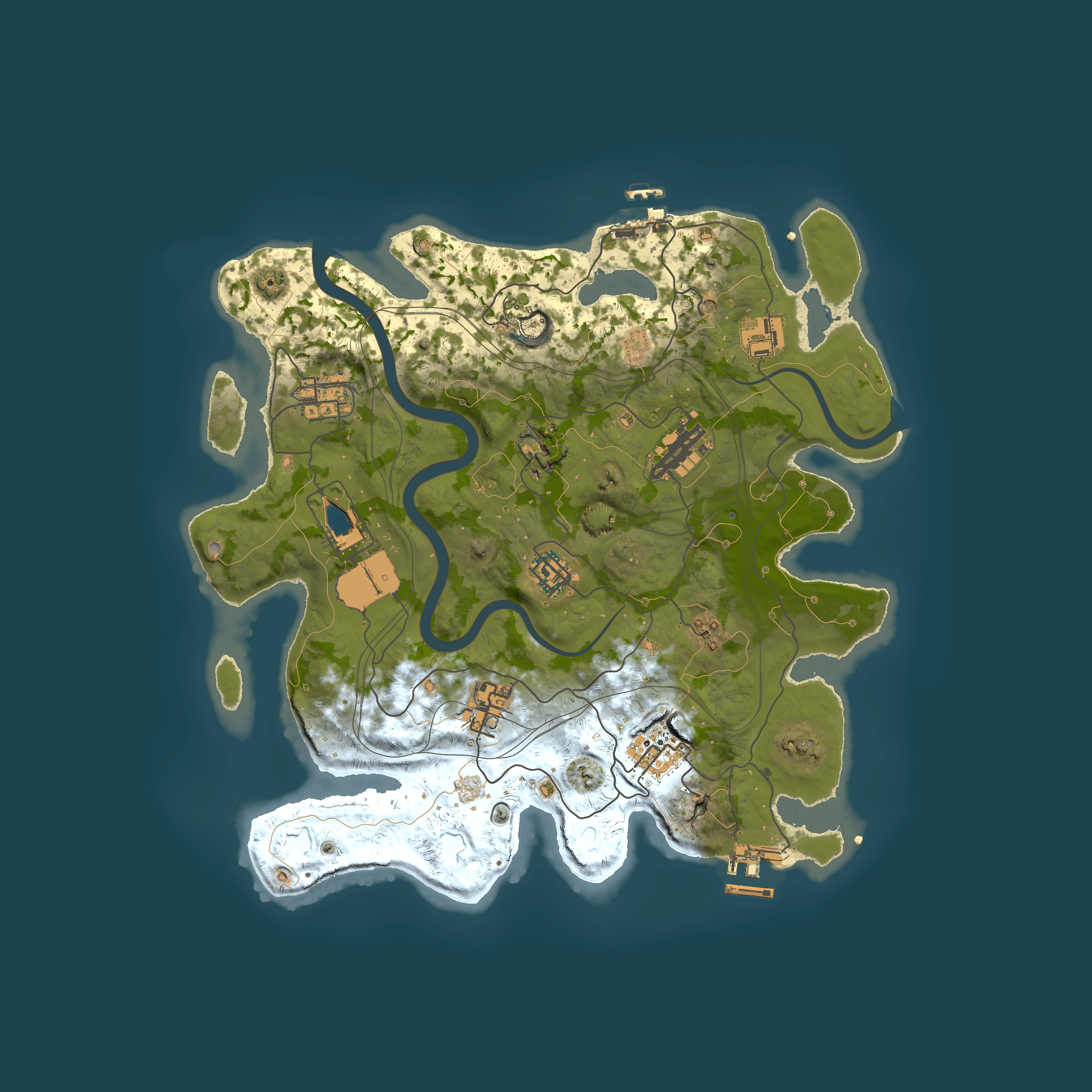 Full top-down render of Rust map seed 1337, 3500x3500m