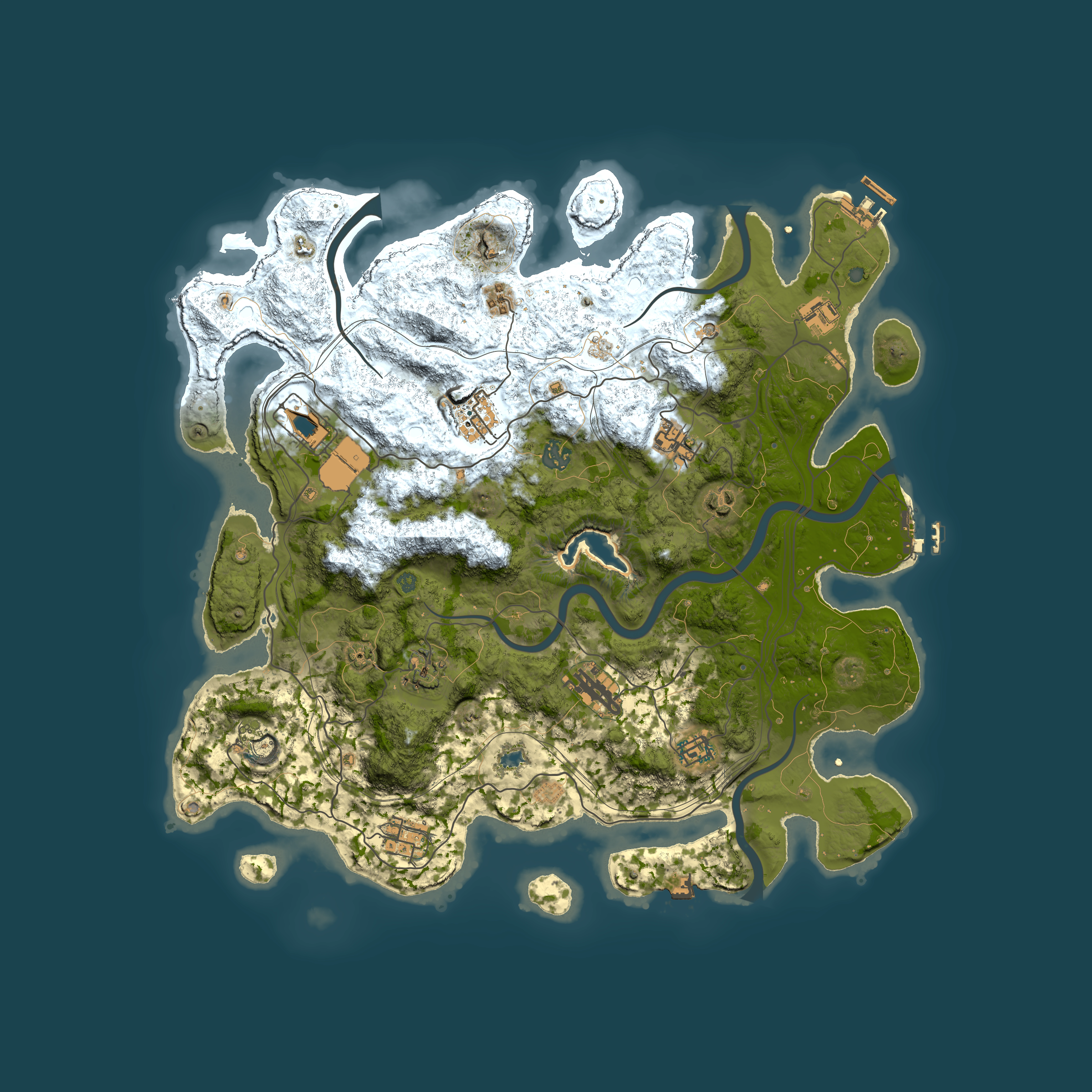 Full top-down render of Rust map seed 0, 4250x4250m