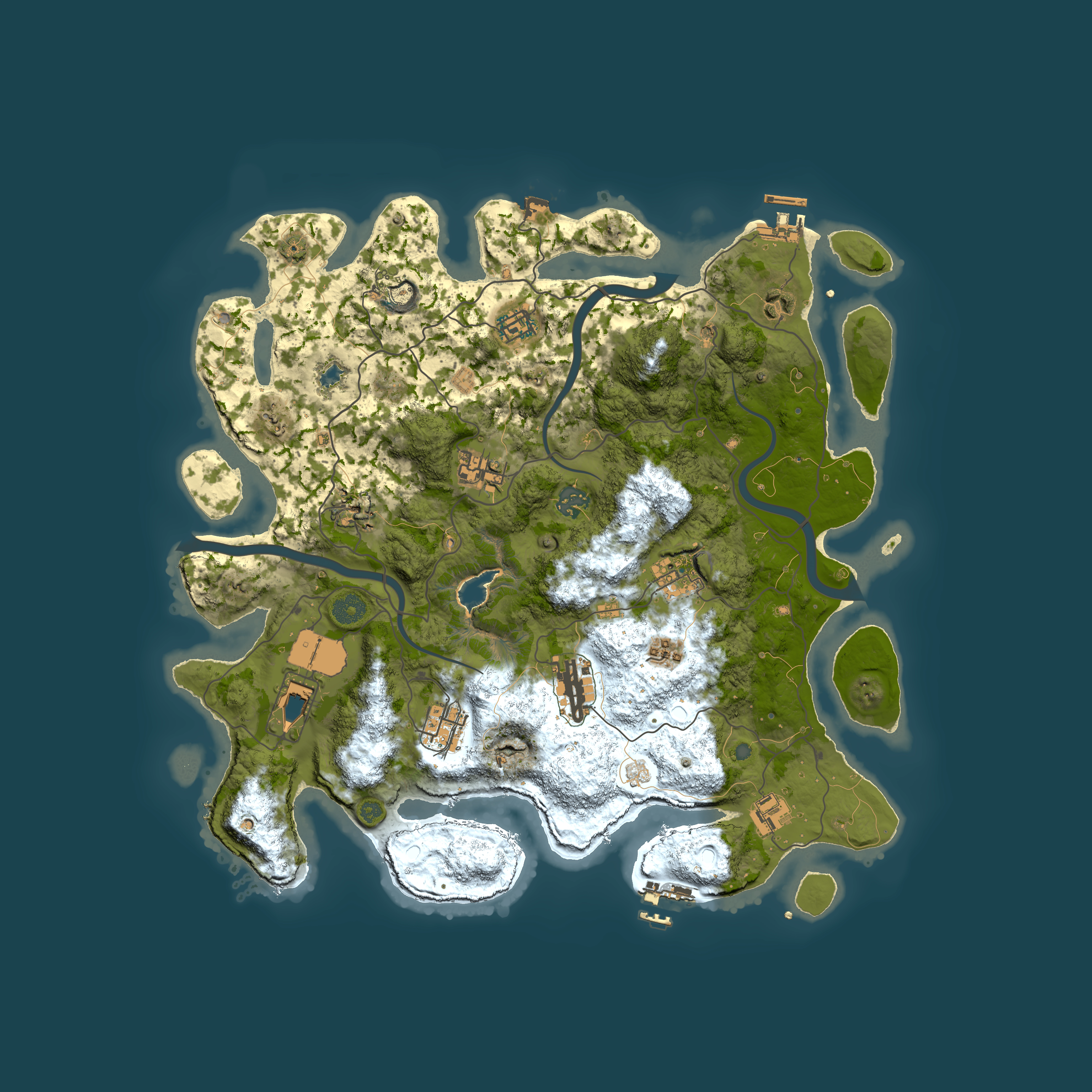Full top-down render of Rust map seed 0, 4000x4000m