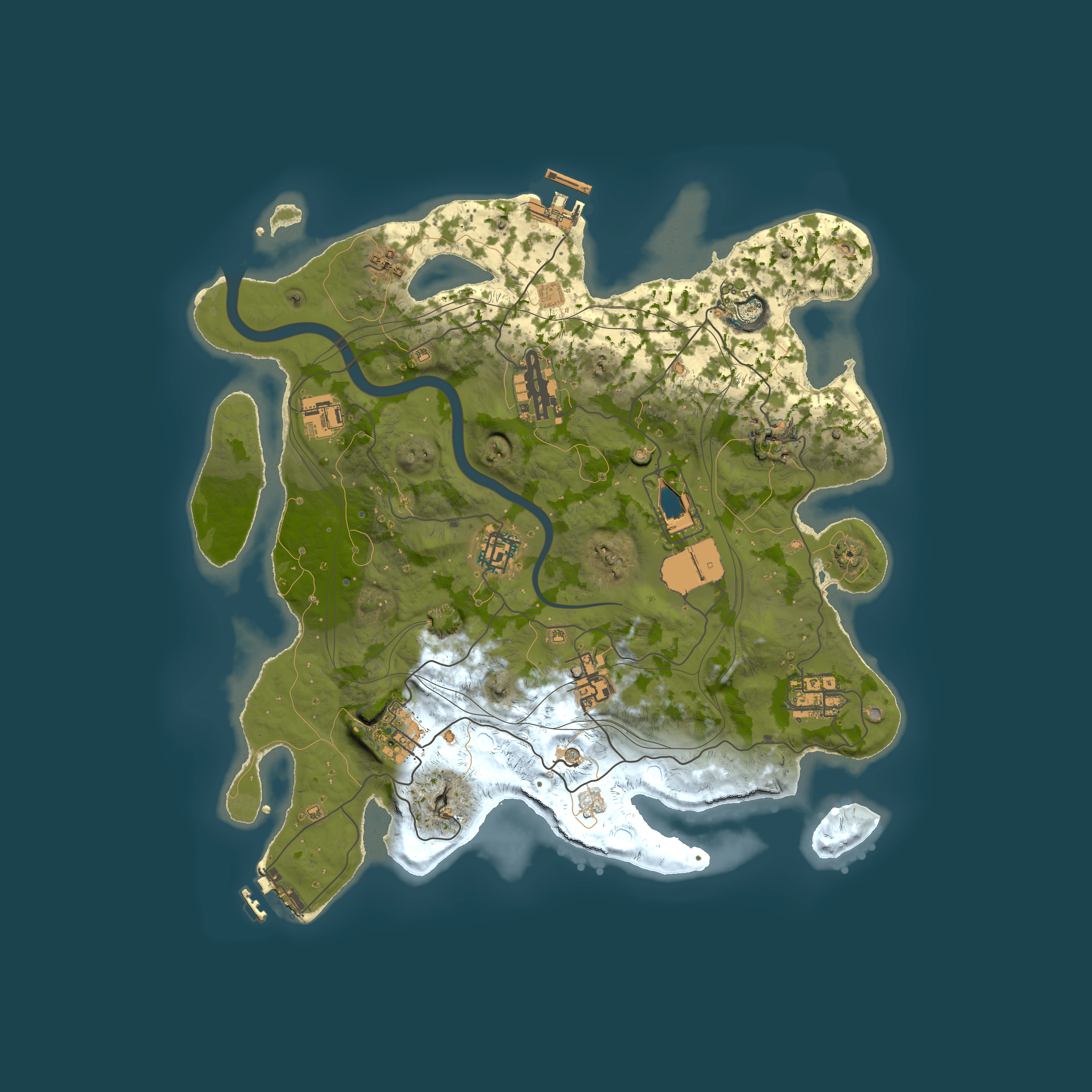 Full top-down render of Rust map seed 1112022, 3500x3500m