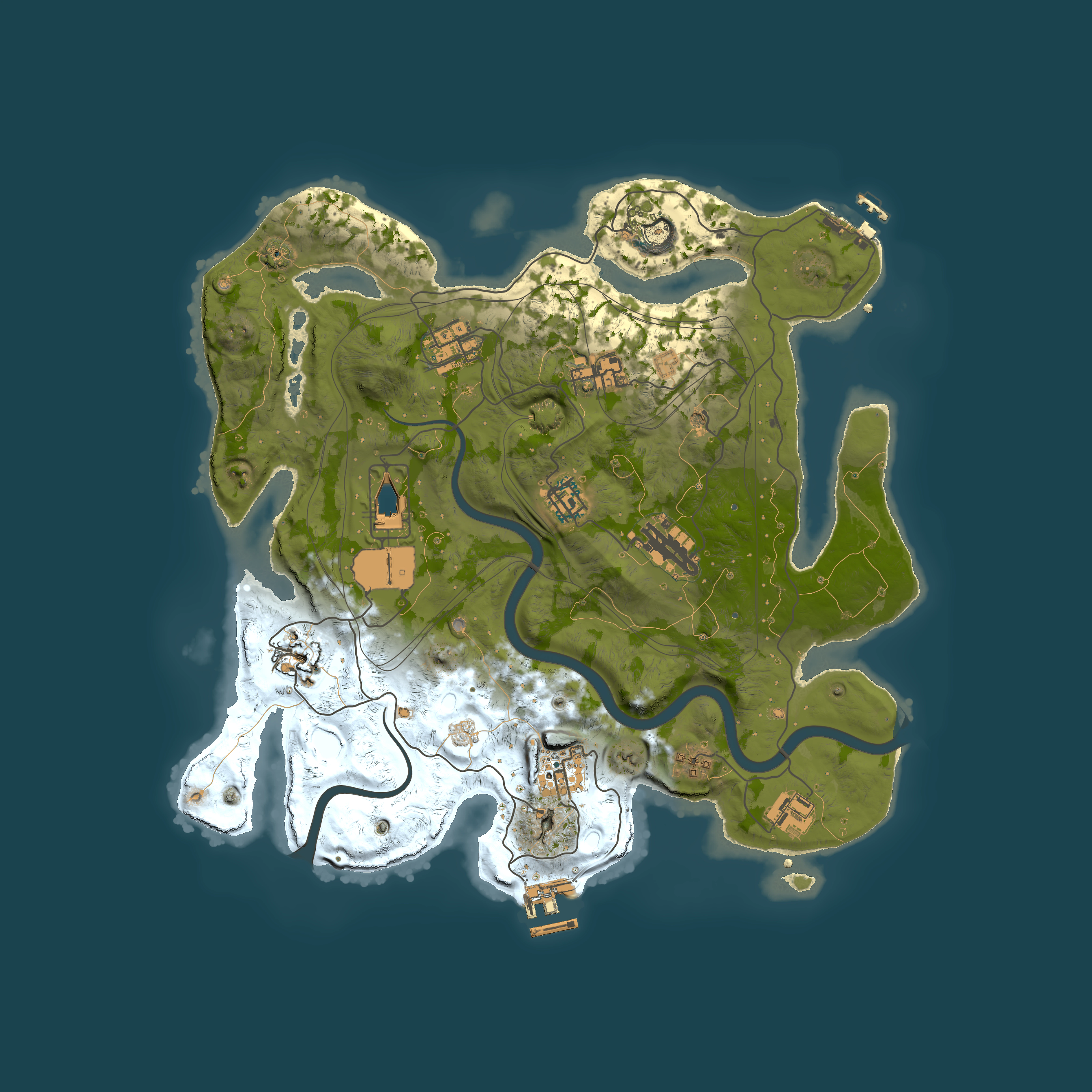 Full top-down render of Rust map seed 1337, 3500x3500m