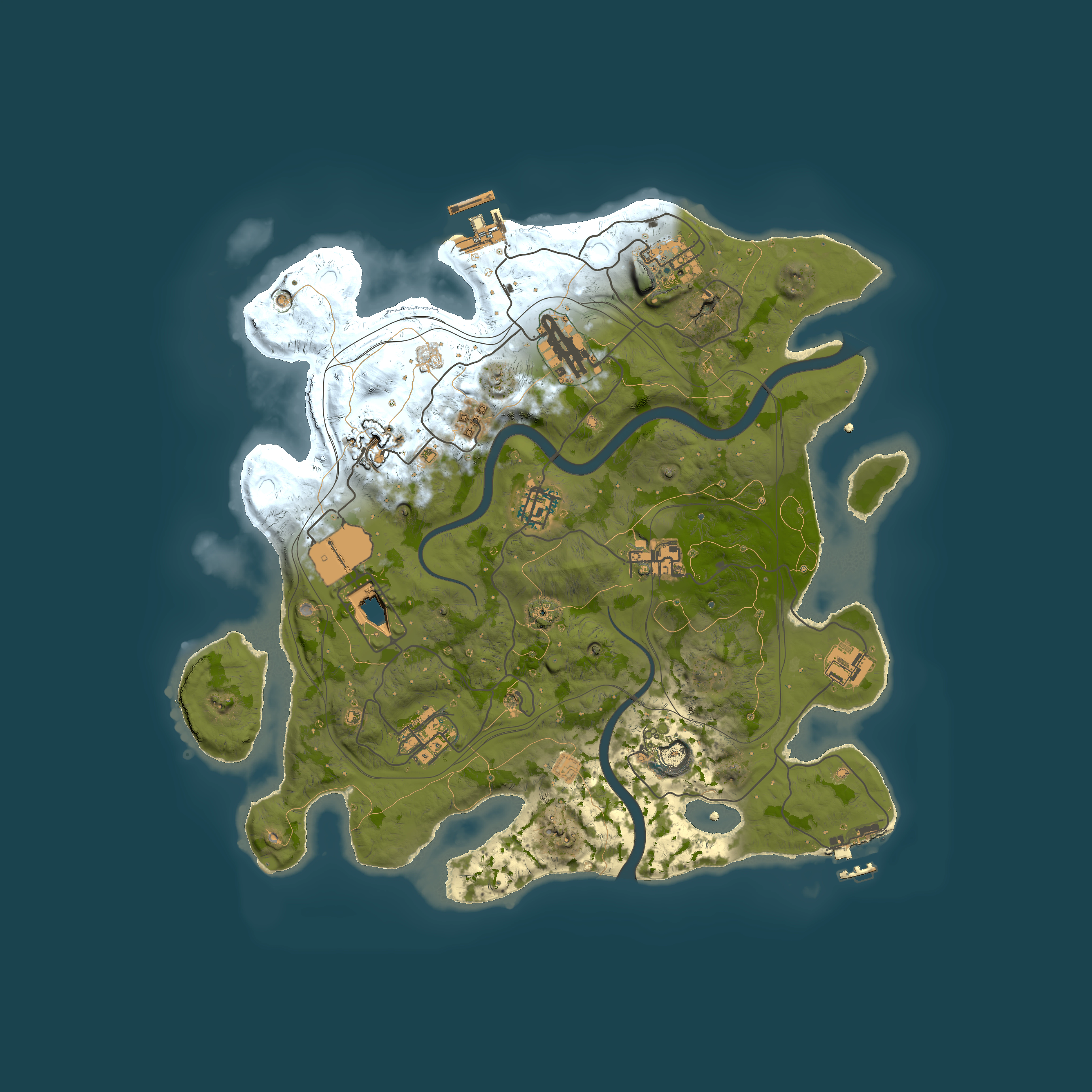 Full top-down render of Rust map seed 1337, 3500x3500m