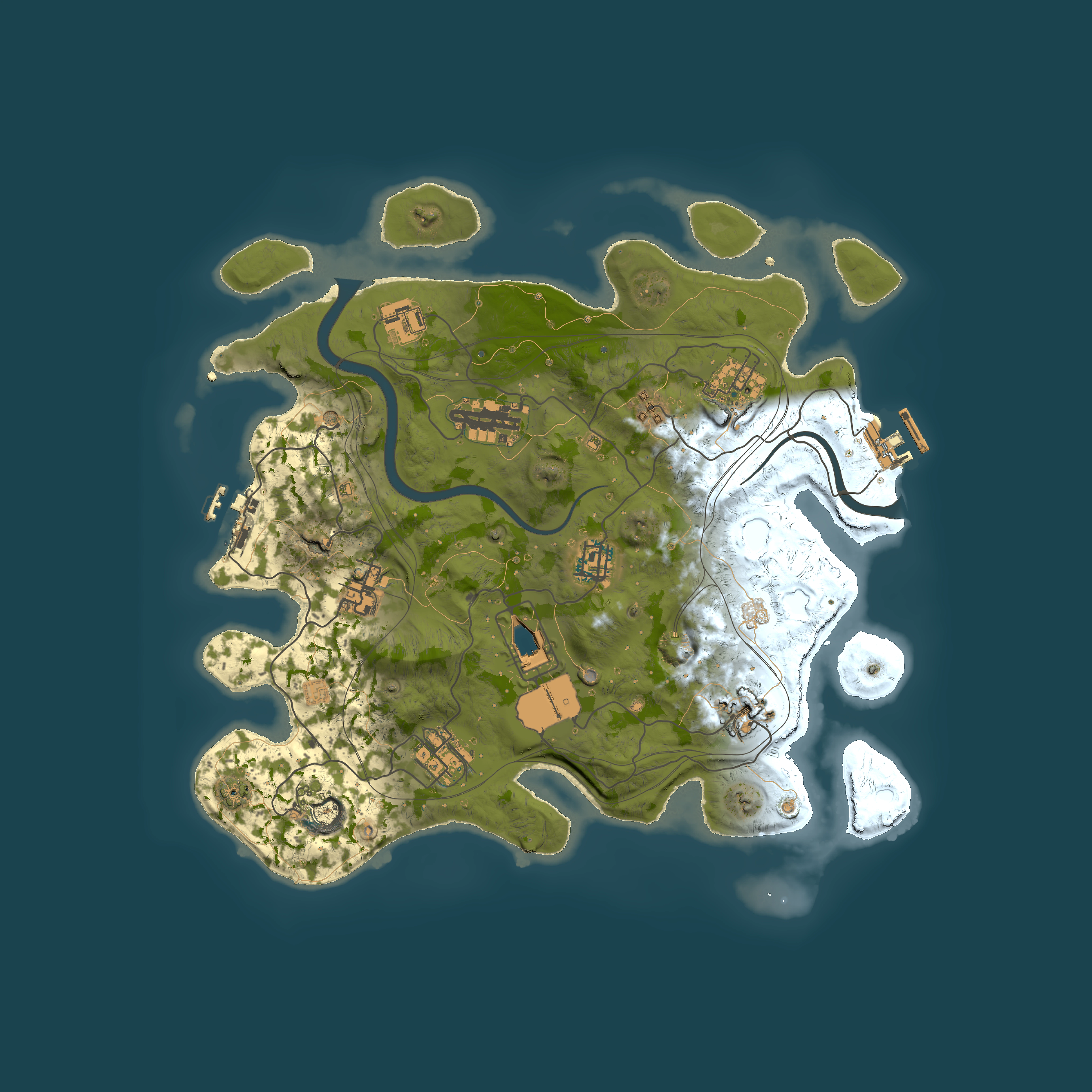 Full top-down render of Rust map seed 1337, 3500x3500m
