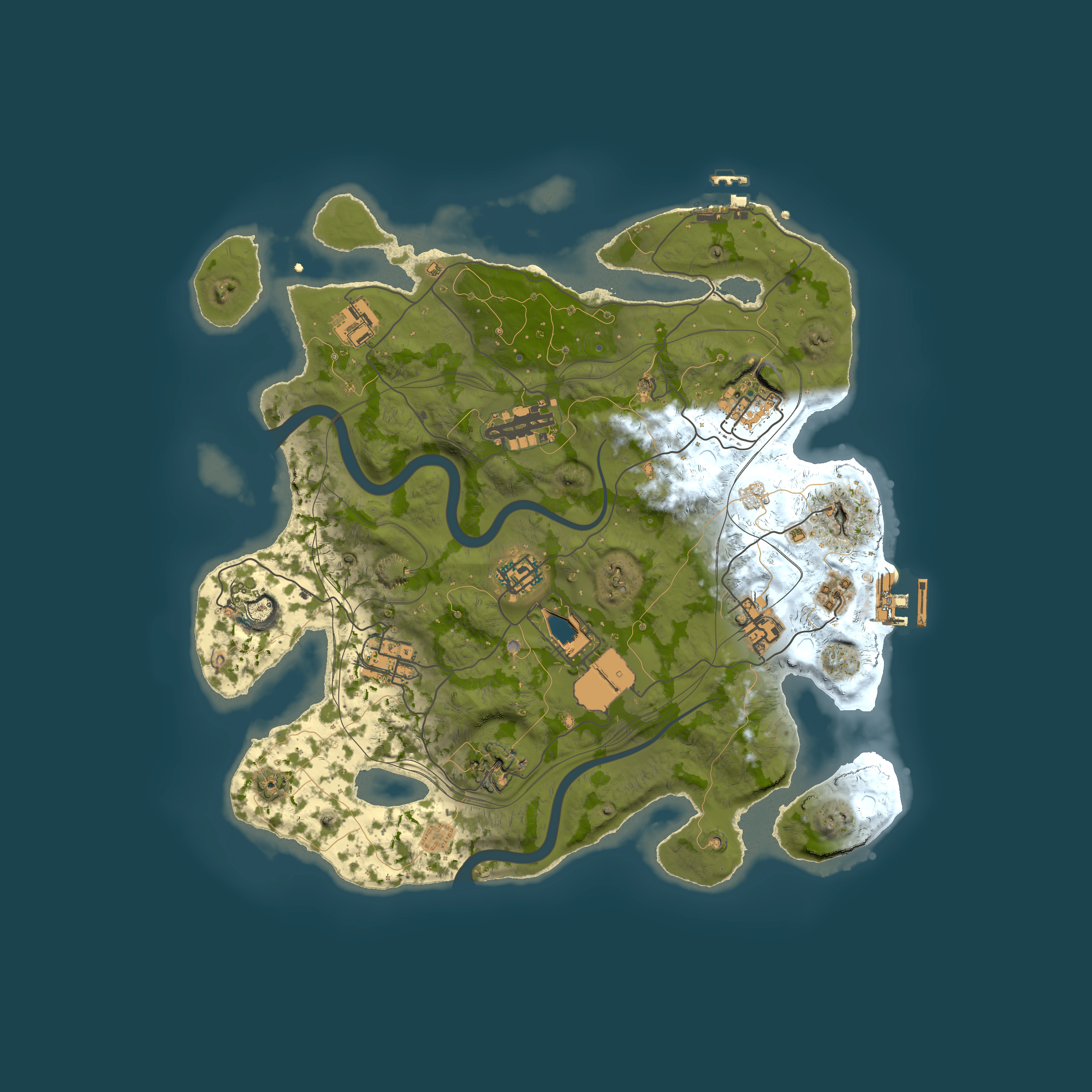 Full top-down render of Rust map seed 1337, 3500x3500m