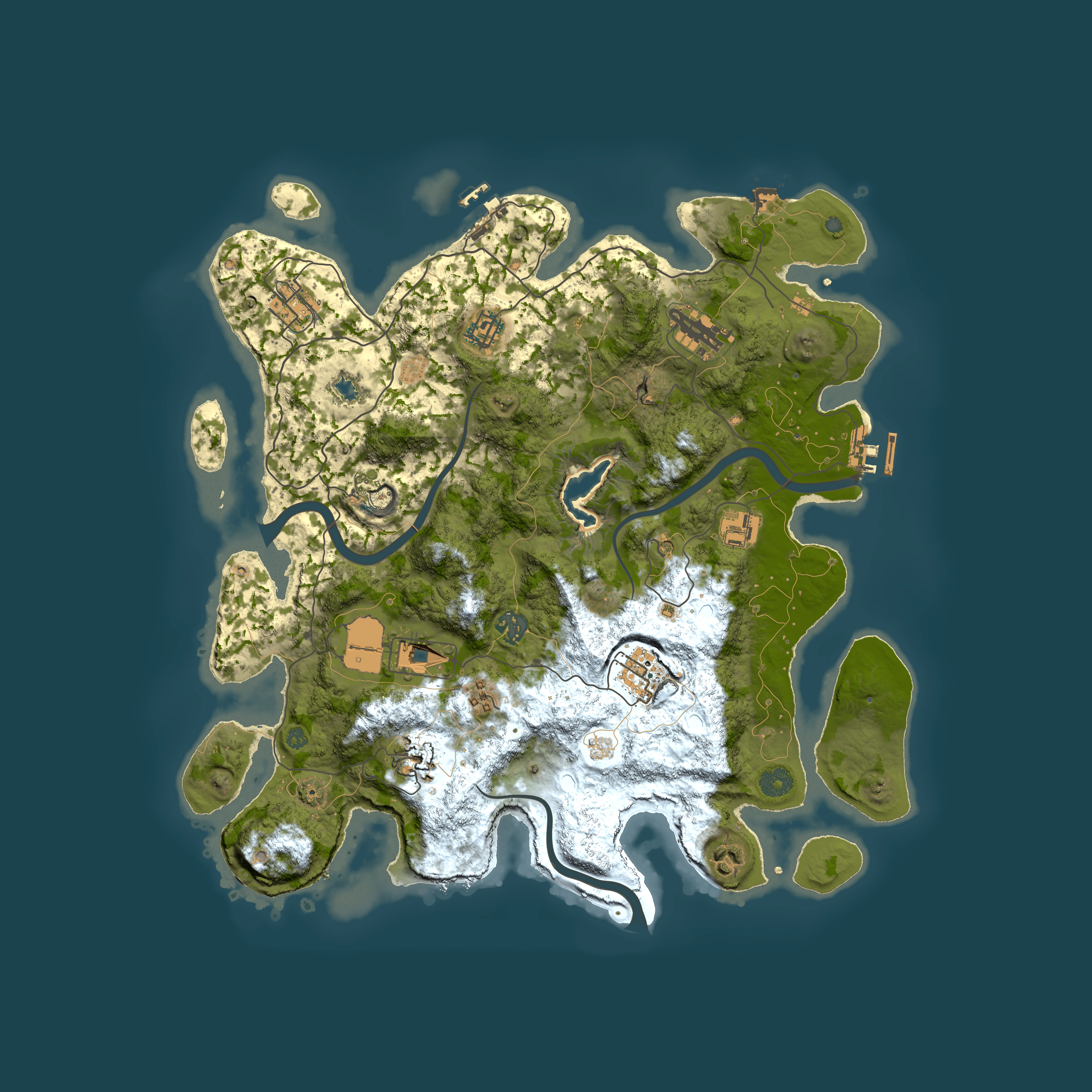 Full top-down render of Rust map seed 0, 4000x4000m