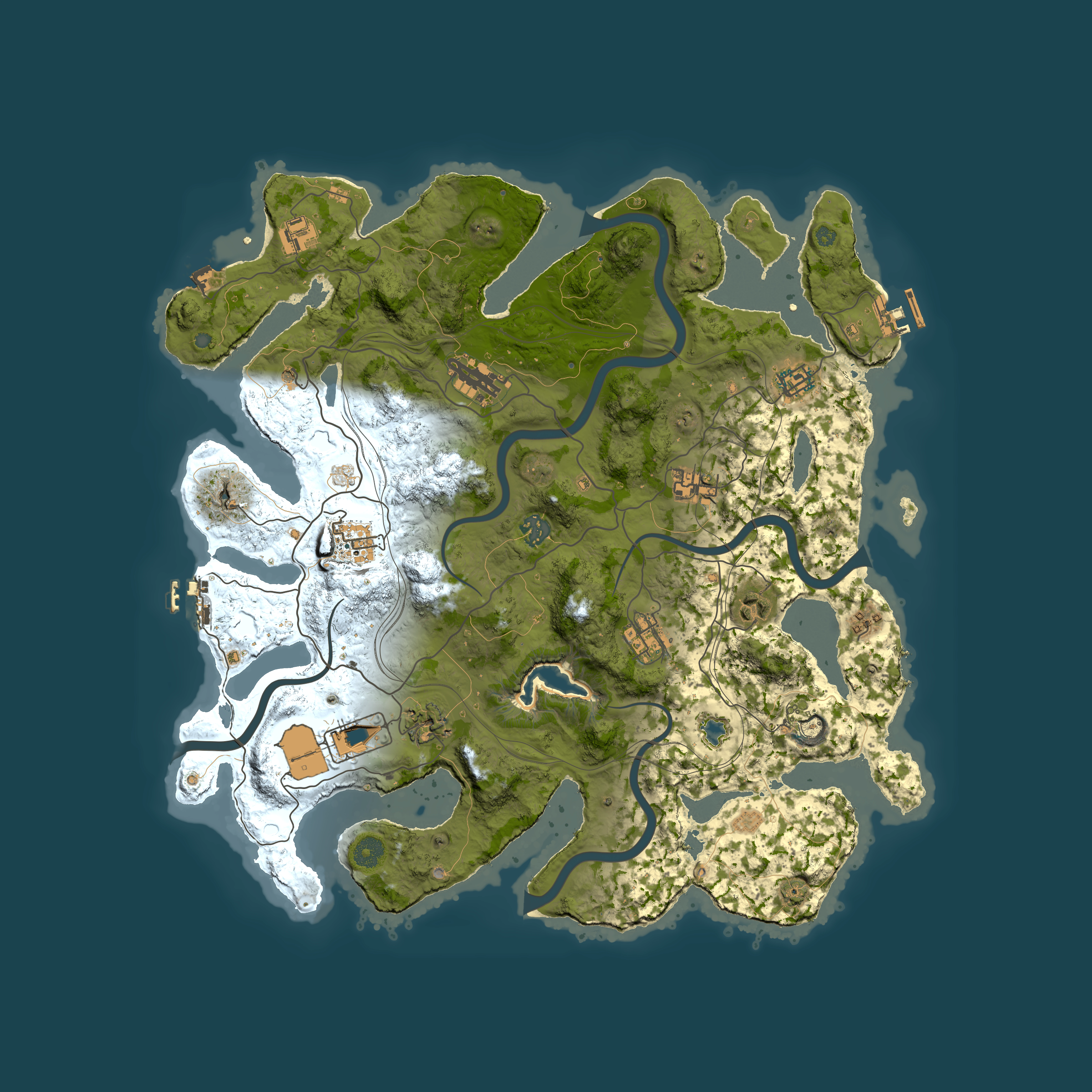 Full top-down render of Rust map seed 1, 4200x4200m