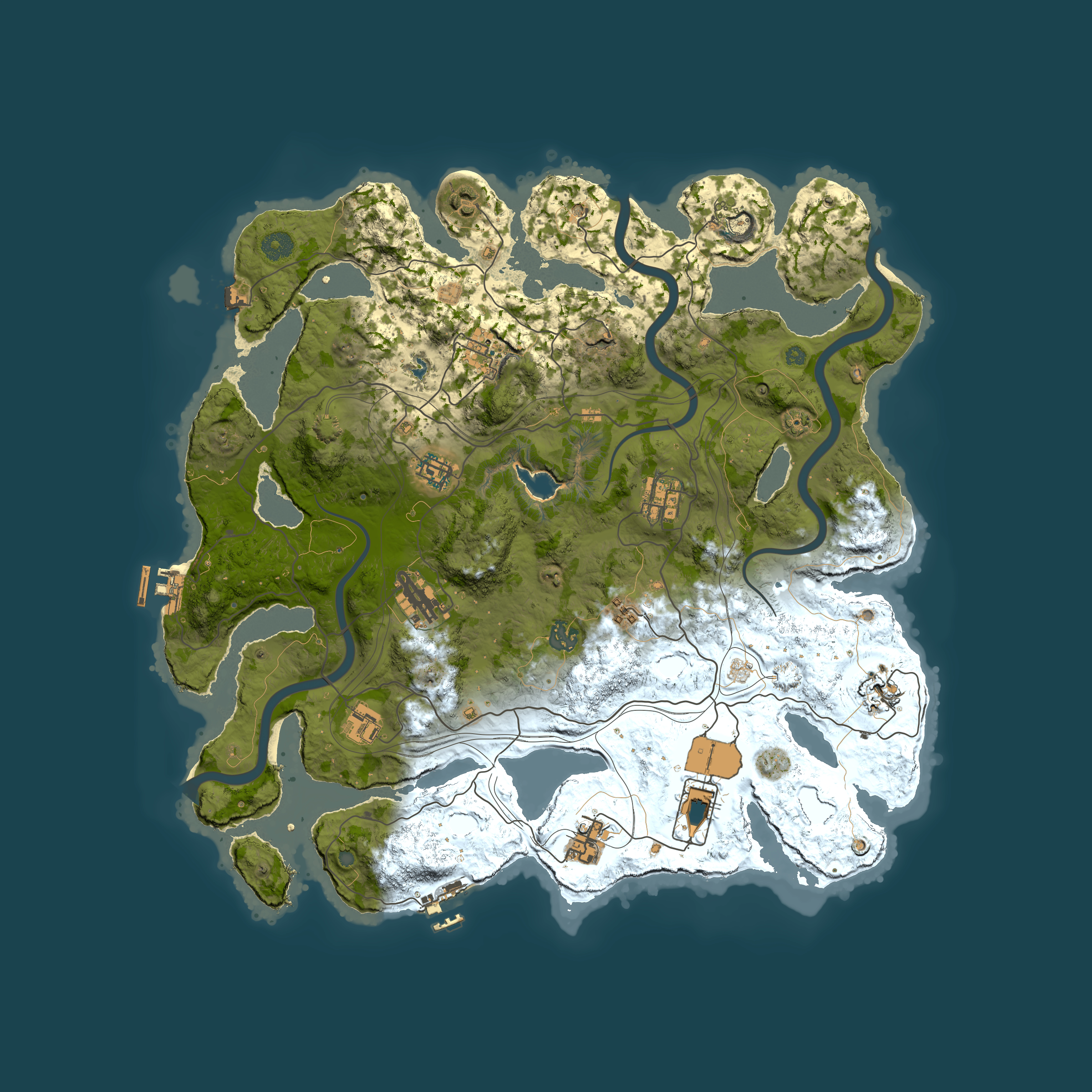 Full top-down render of Rust map seed 1, 4200x4200m