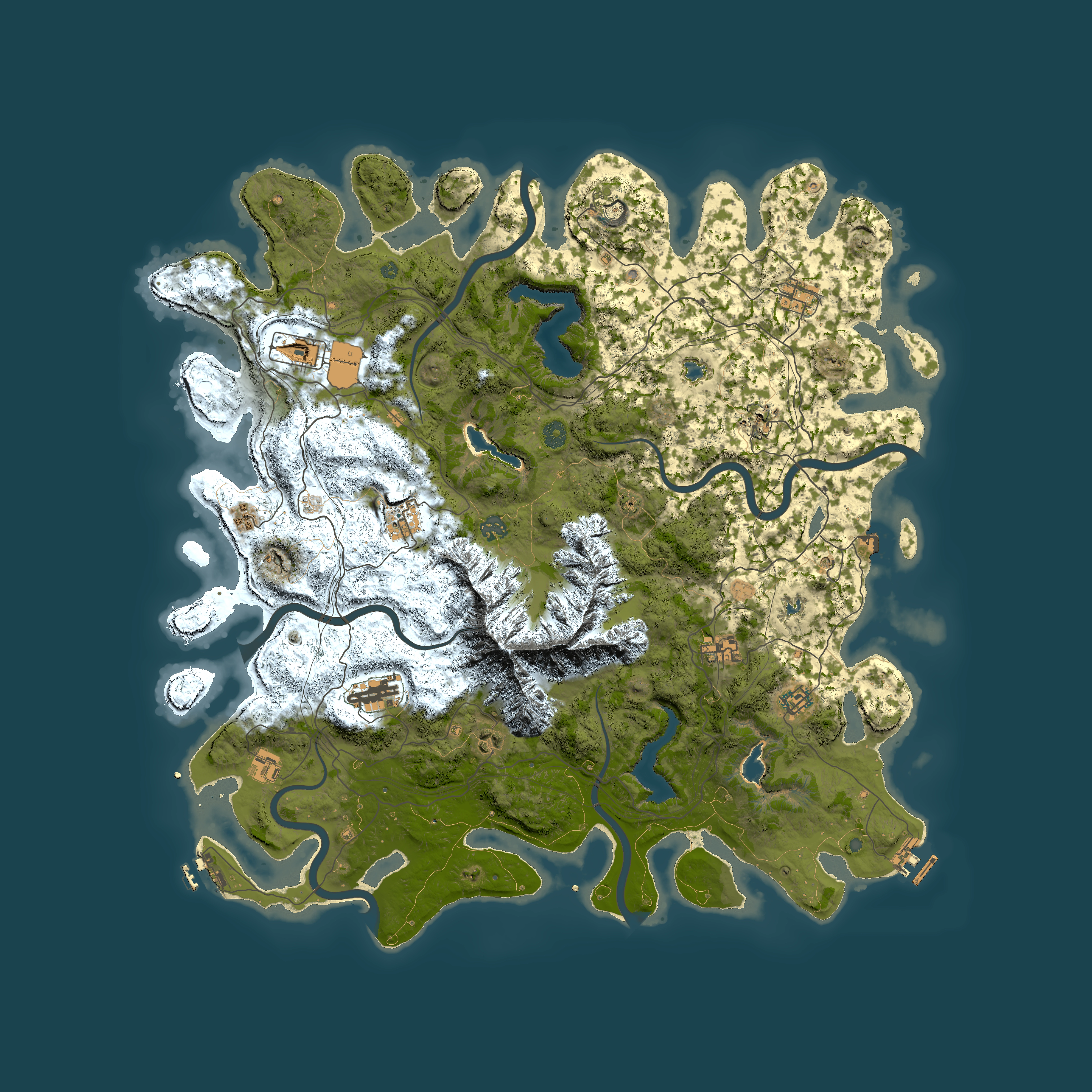 Full top-down render of Rust map seed 166423267, 5000x5000m