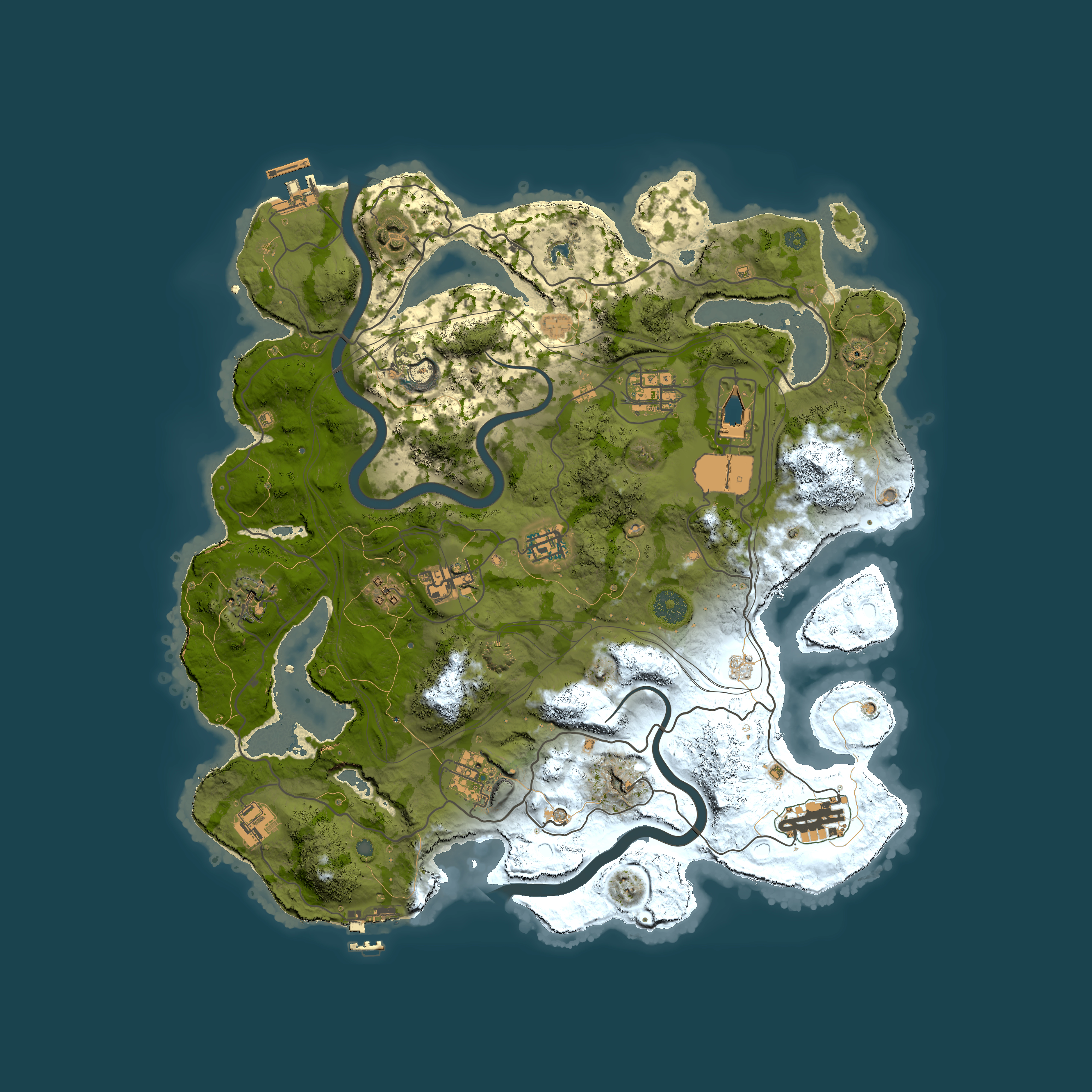 Full top-down render of Rust map seed 1337, 3800x3800m