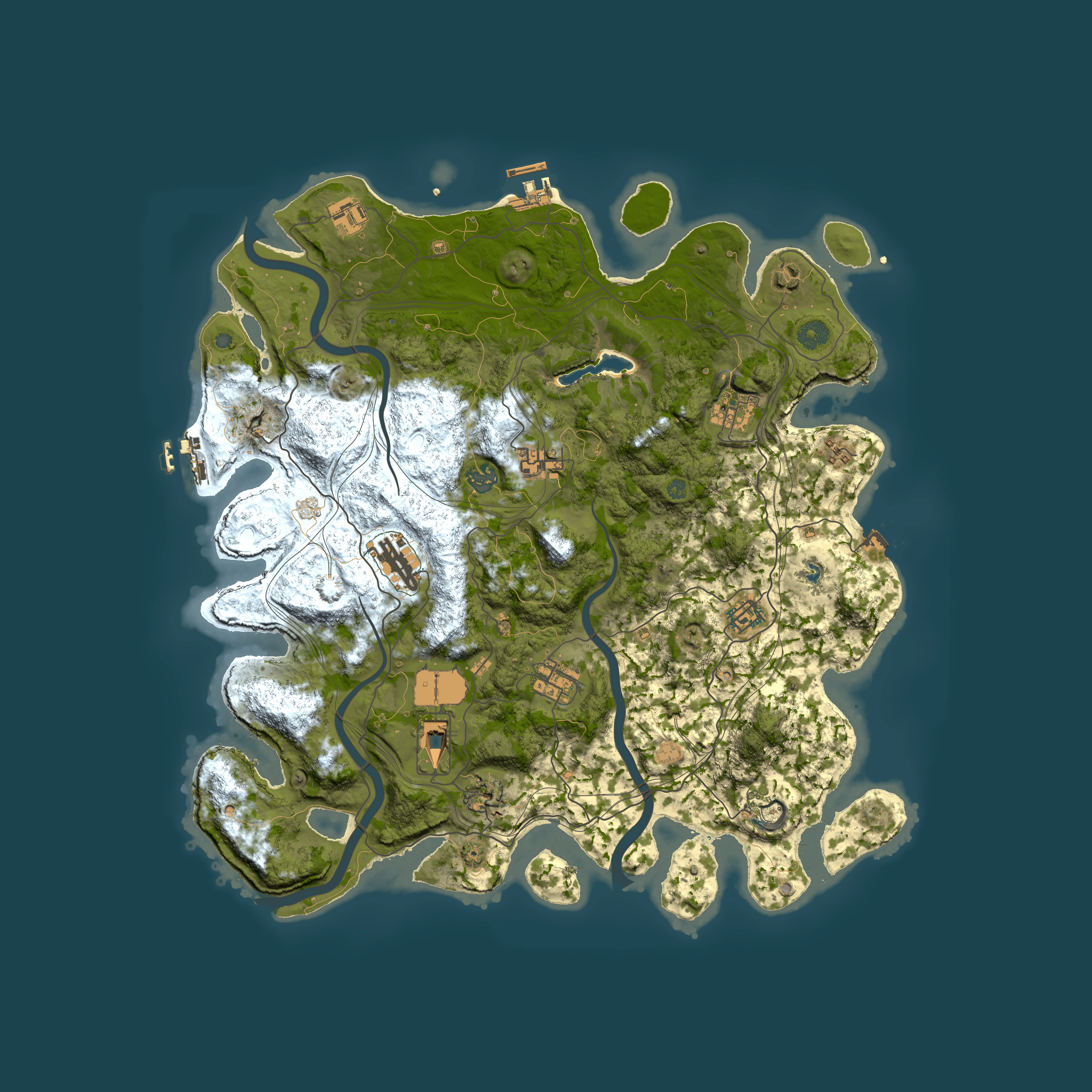 Full top-down render of Rust map seed 0, 4250x4250m