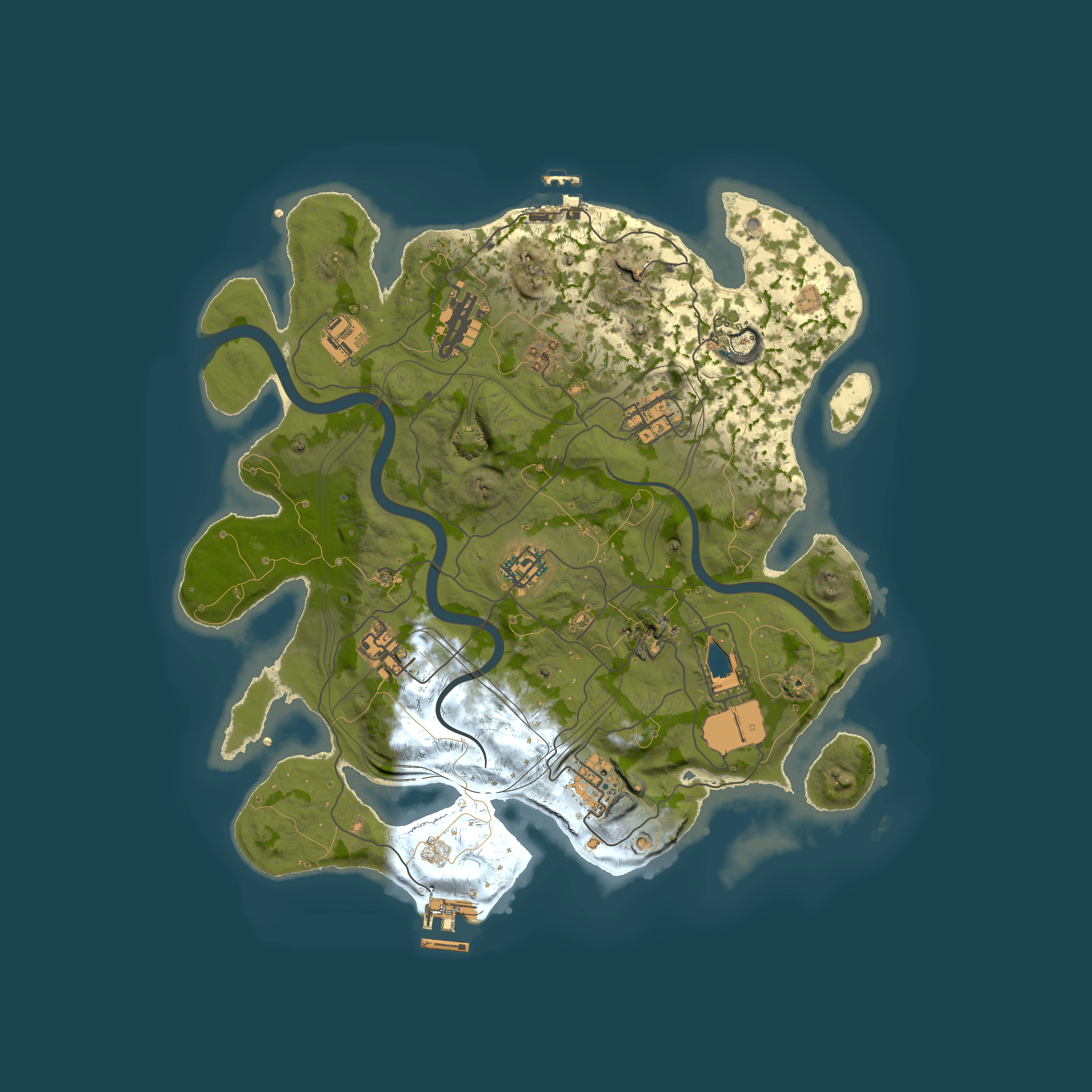 Full top-down render of Rust map seed 1337, 3500x3500m
