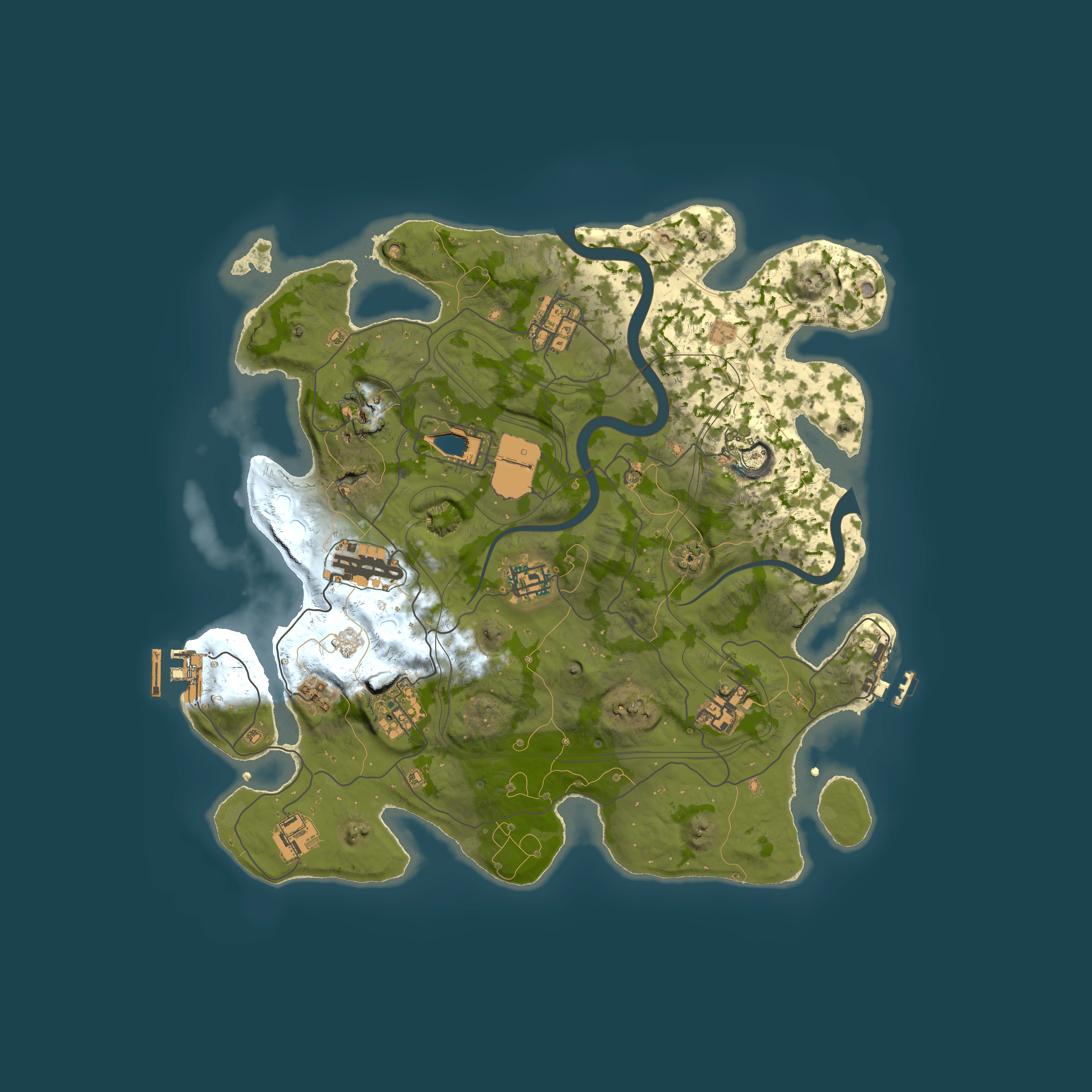 Full top-down render of Rust map seed 1337, 3500x3500m