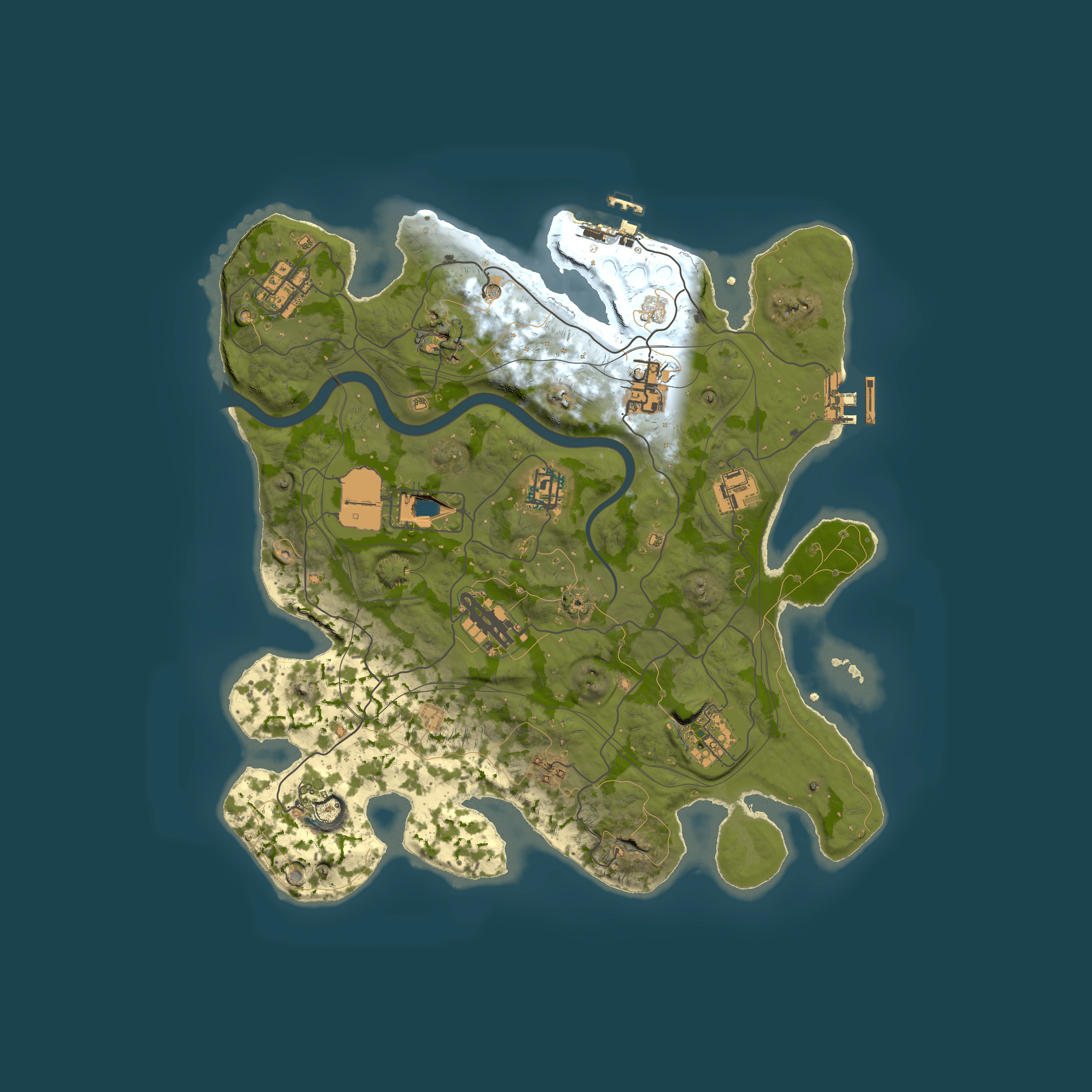 Full top-down render of Rust map seed 1337, 3500x3500m