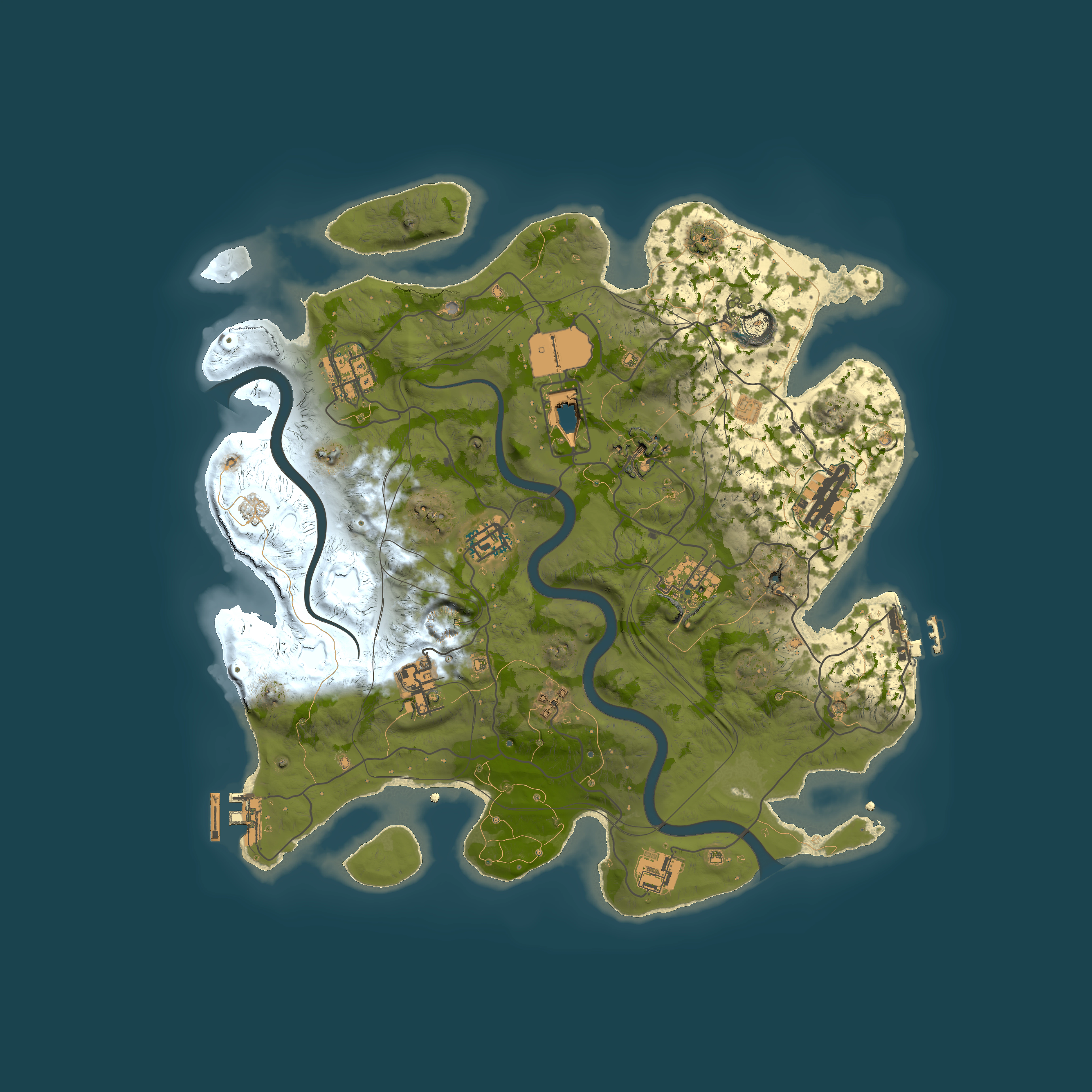Full top-down render of Rust map seed 1337, 3500x3500m