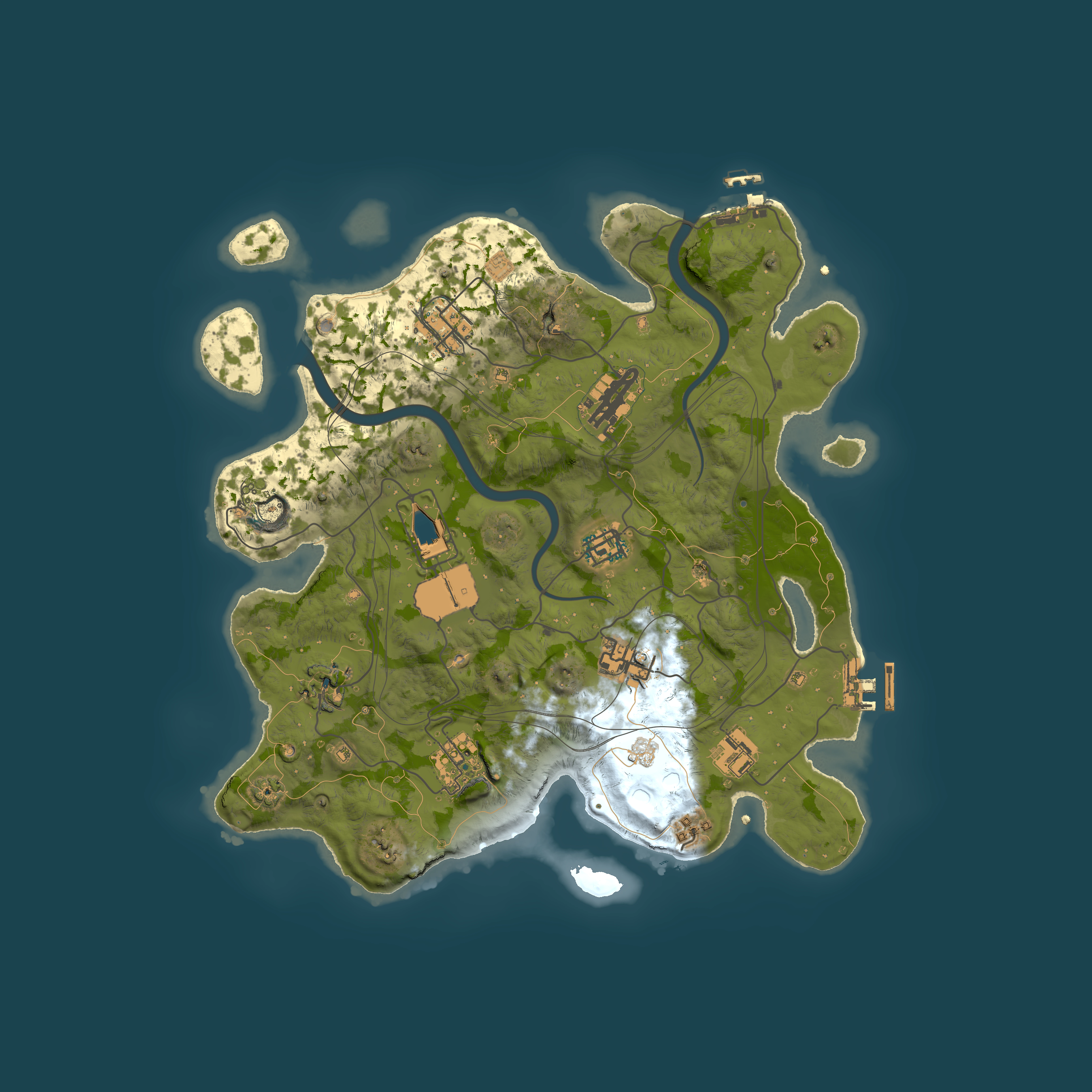 Full top-down render of Rust map seed 1337, 3500x3500m