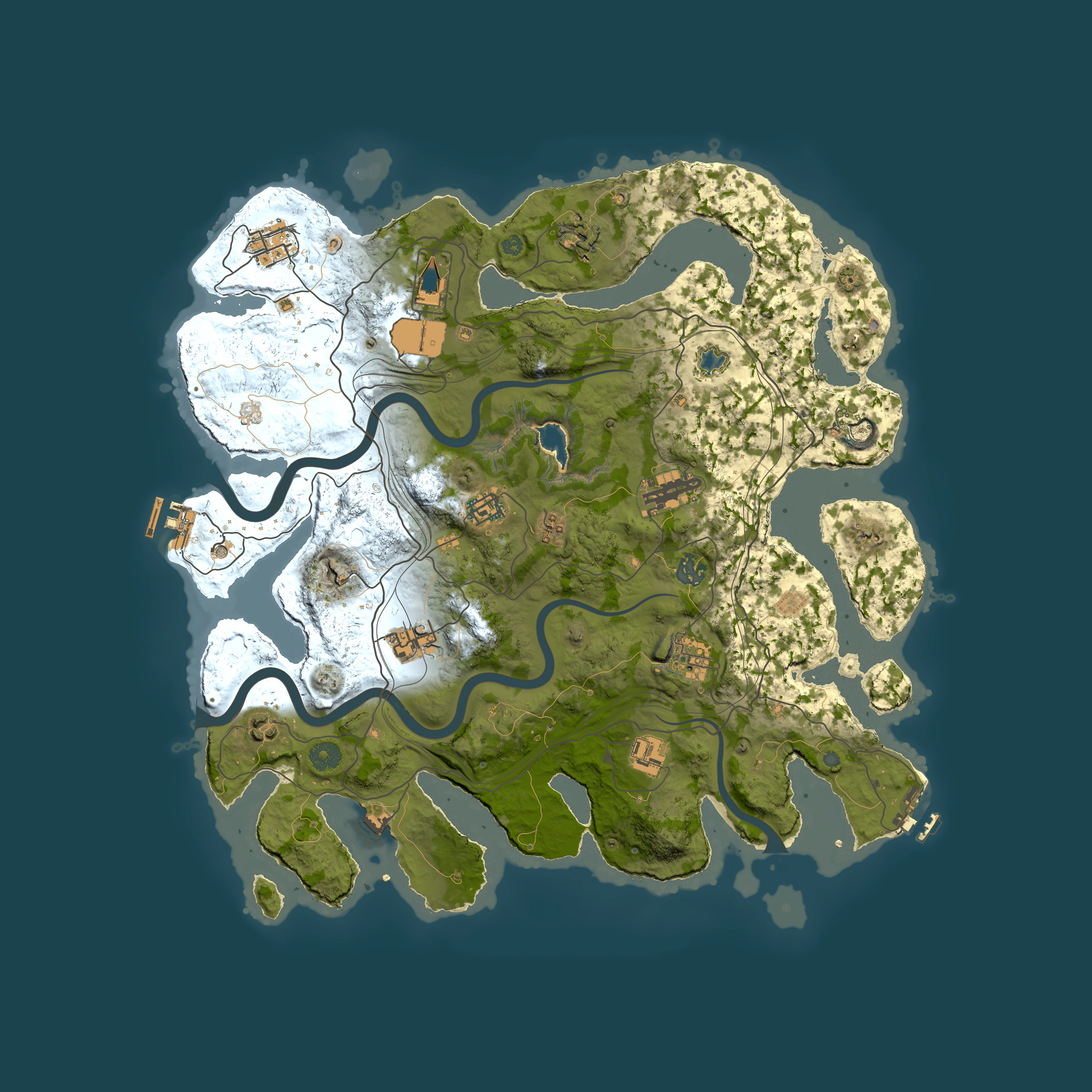 Full top-down render of Rust map seed 1, 4200x4200m