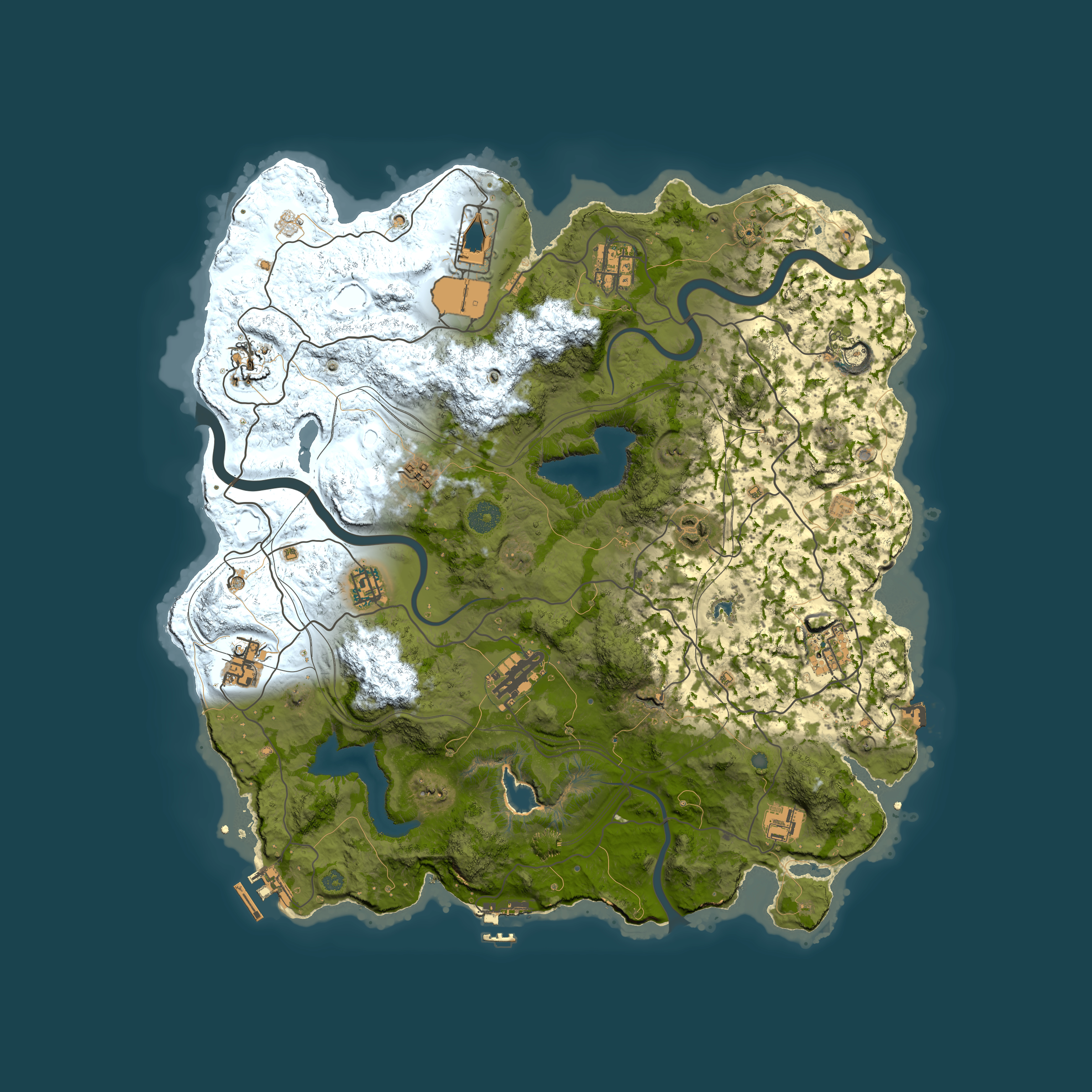 Full top-down render of Rust map seed 23711488, 4000x4000m