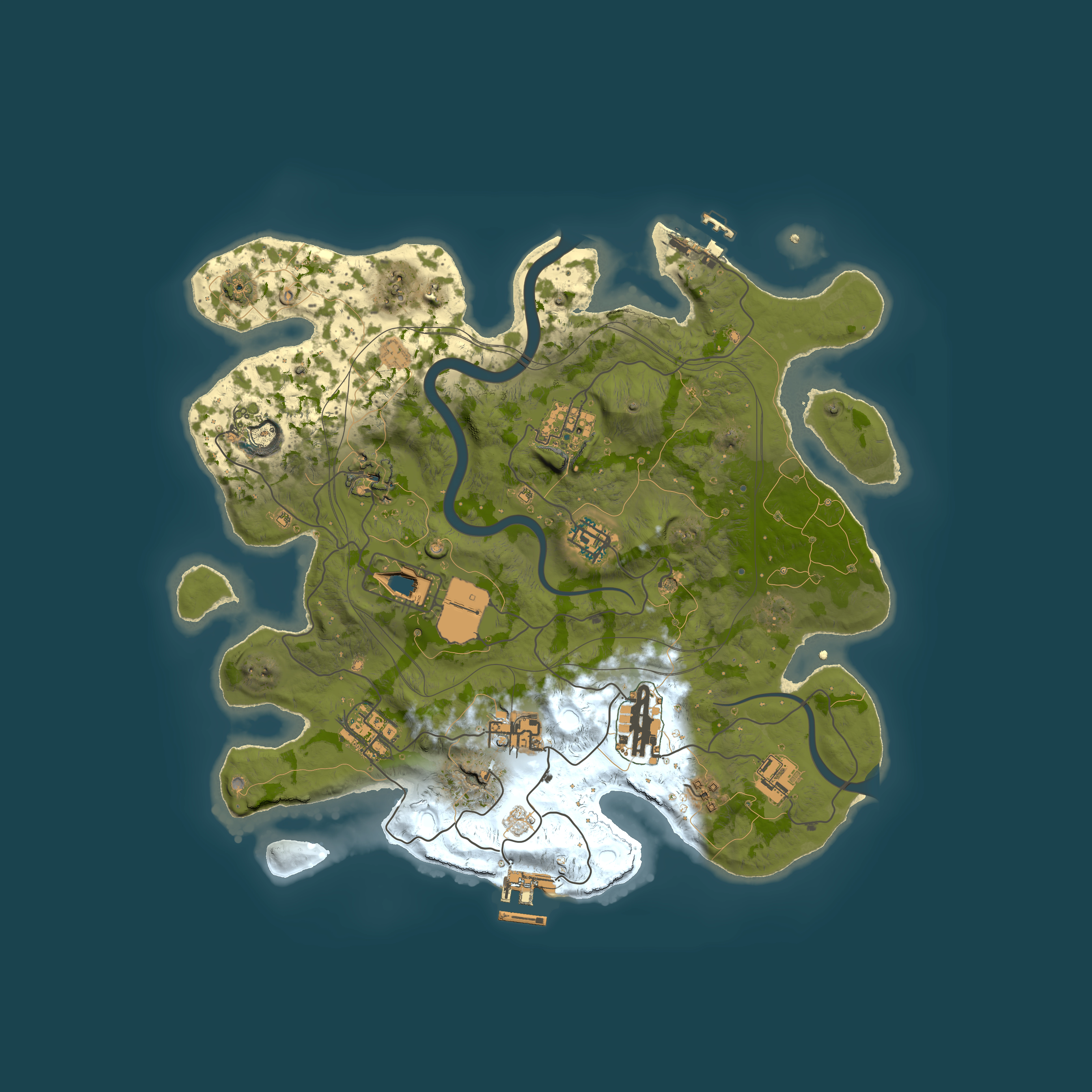 Full top-down render of Rust map seed 1337, 3500x3500m