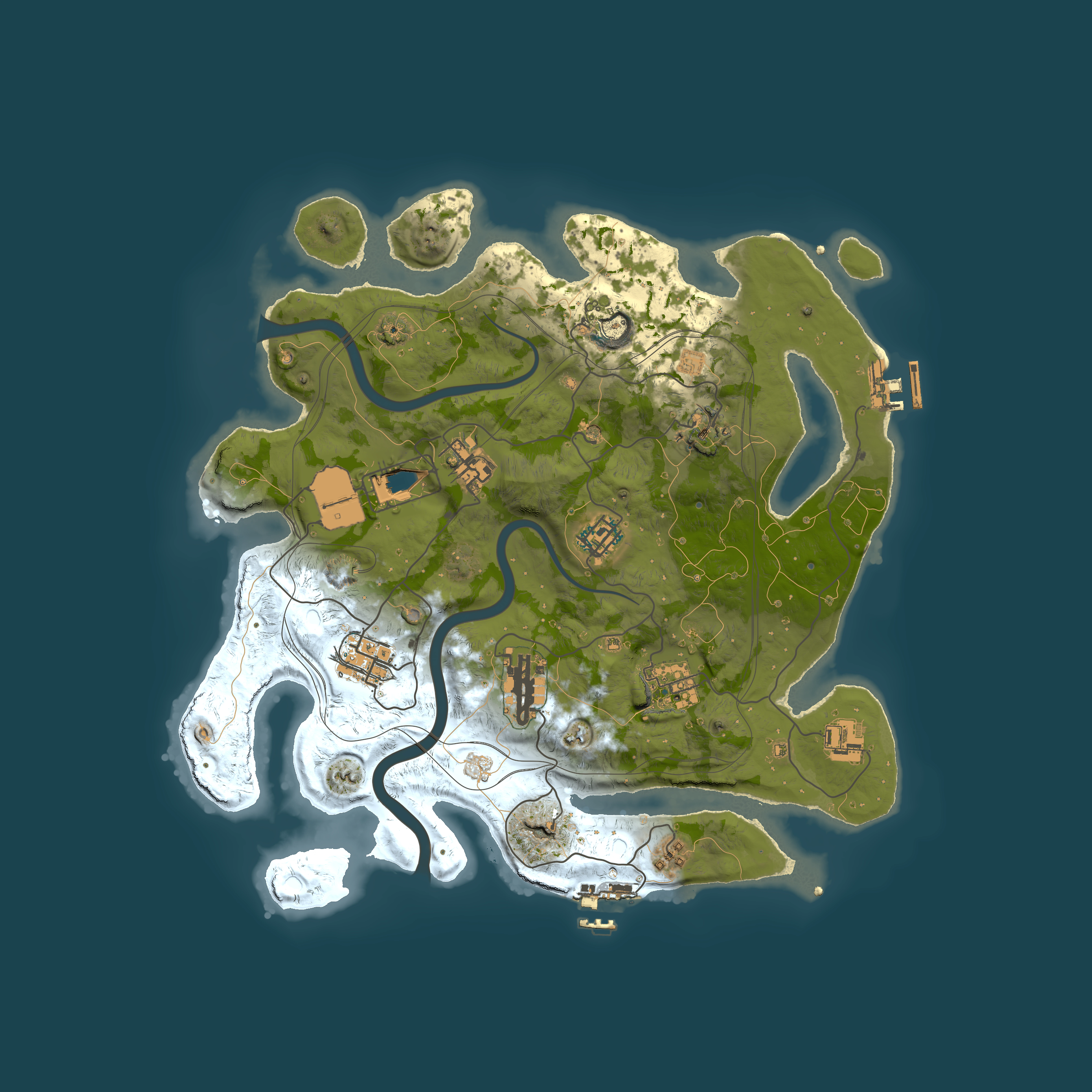 Full top-down render of Rust map seed 1337, 3500x3500m