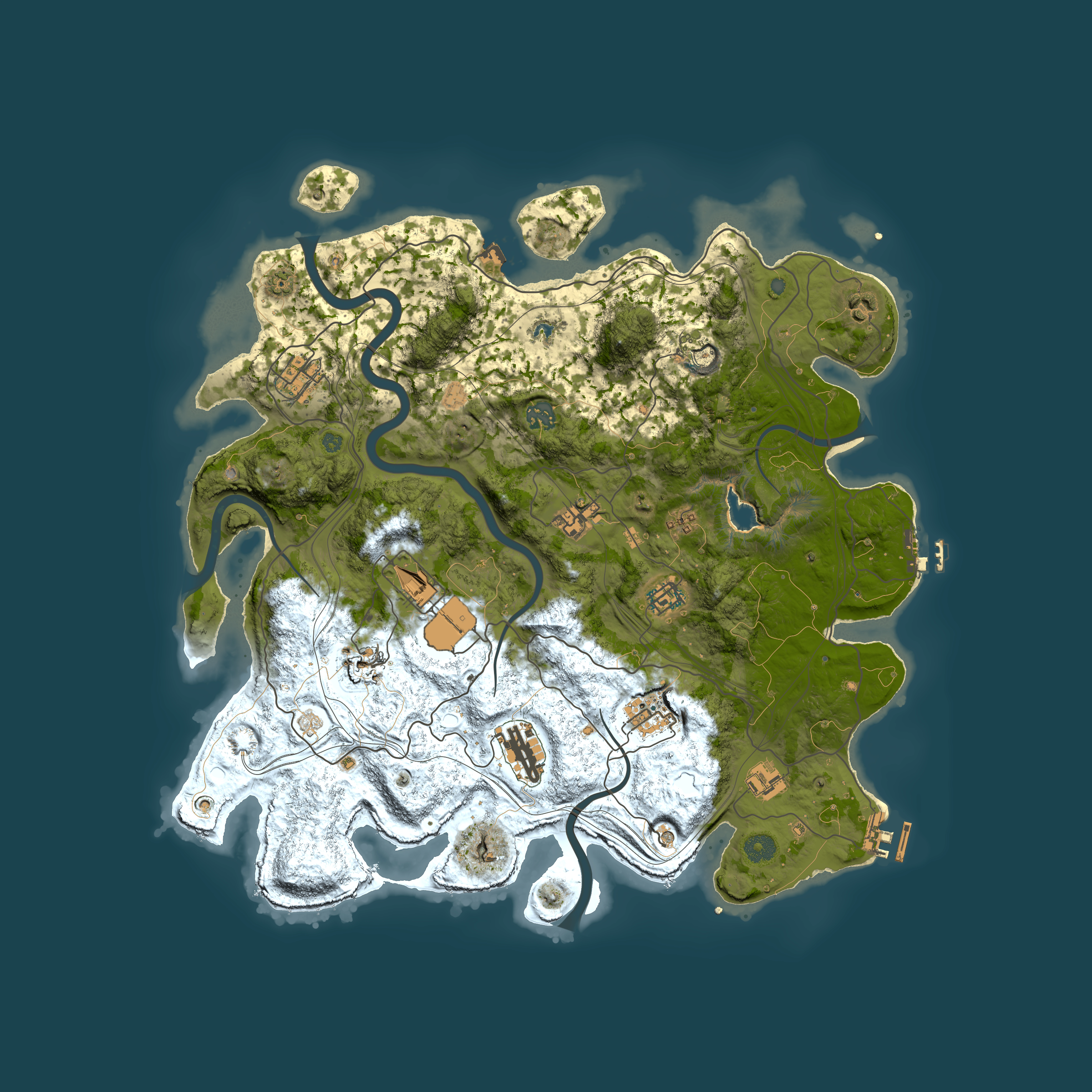 Full top-down render of Rust map seed 0, 4250x4250m