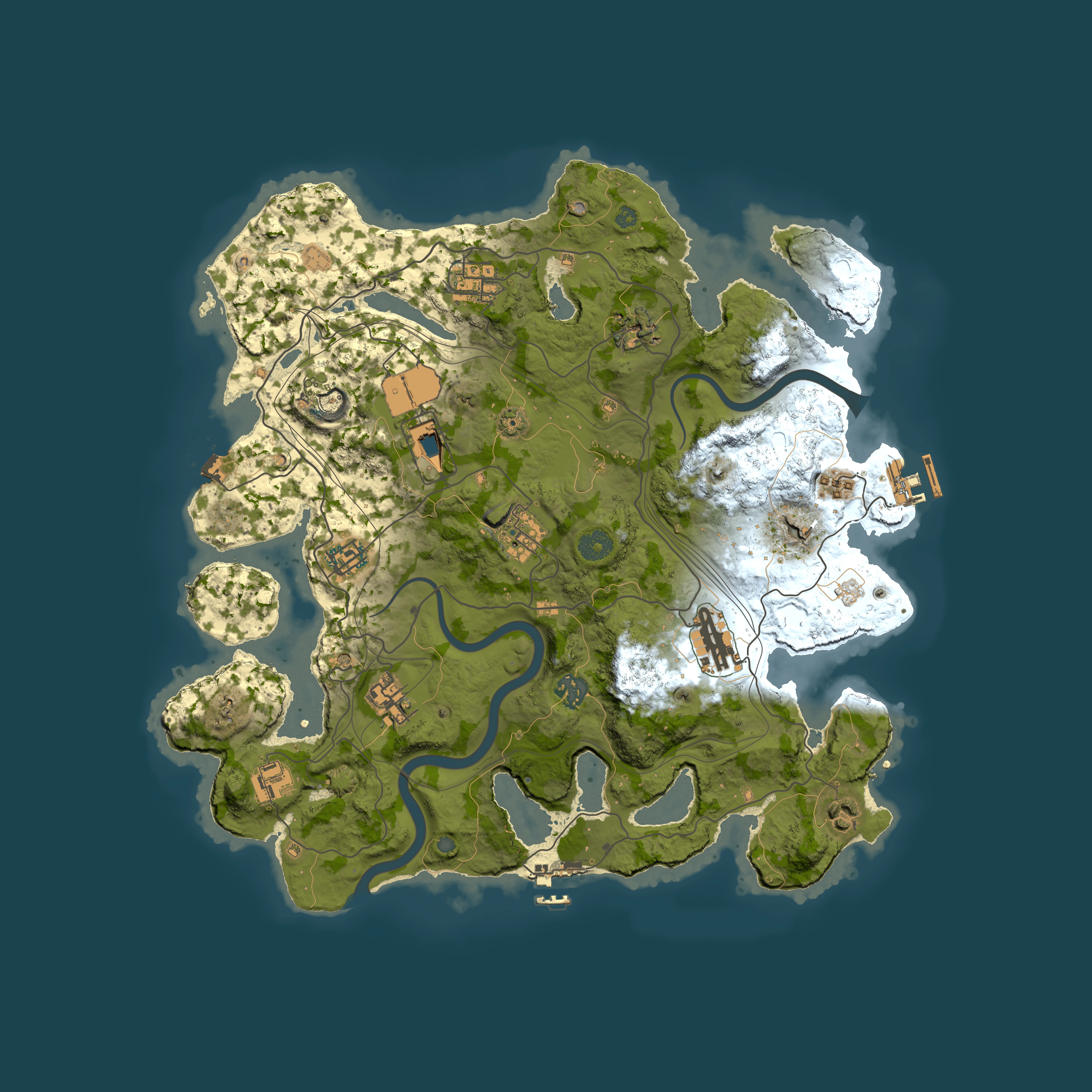 Full top-down render of Rust map seed 1337, 3850x3850m