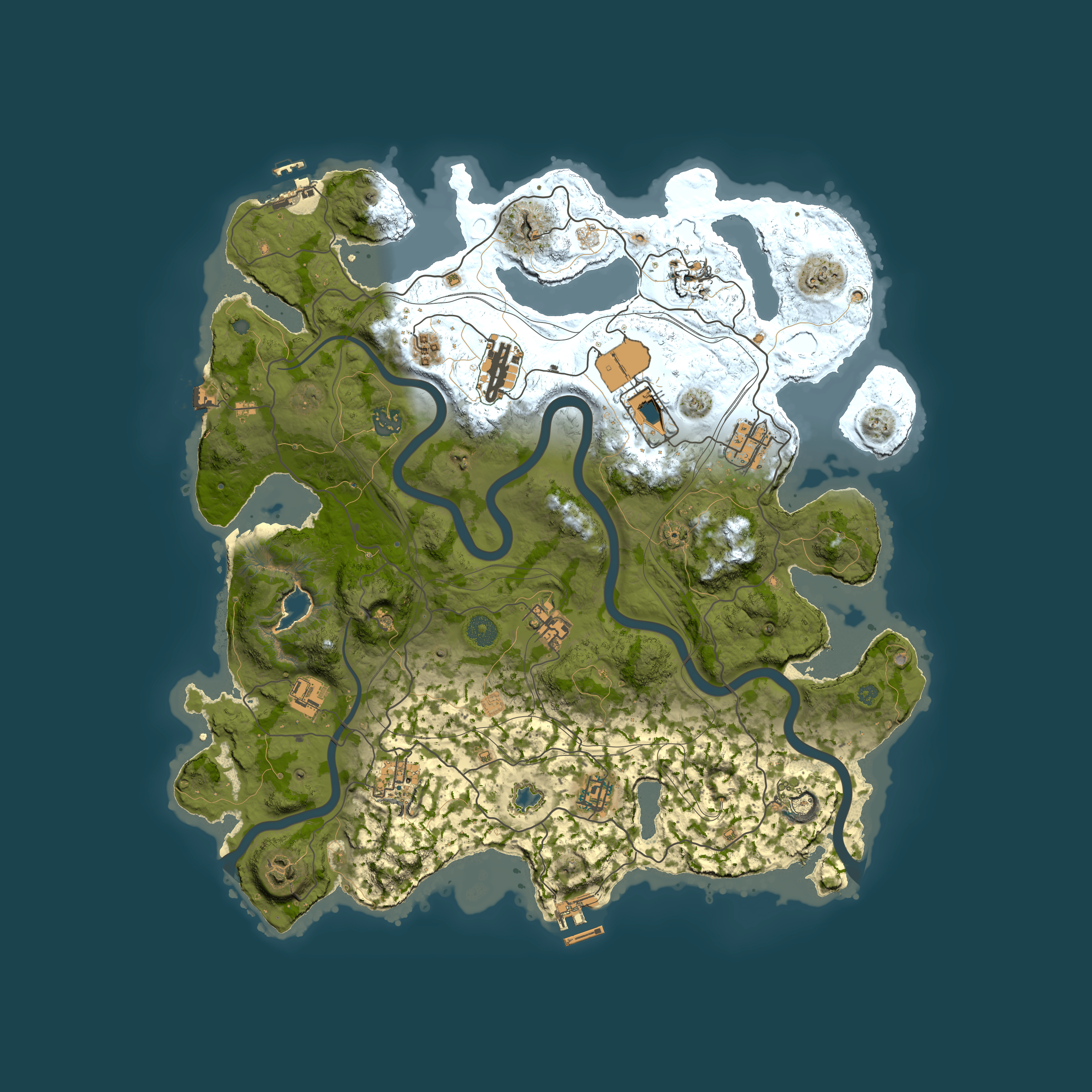 Full top-down render of Rust map seed 1, 4200x4200m