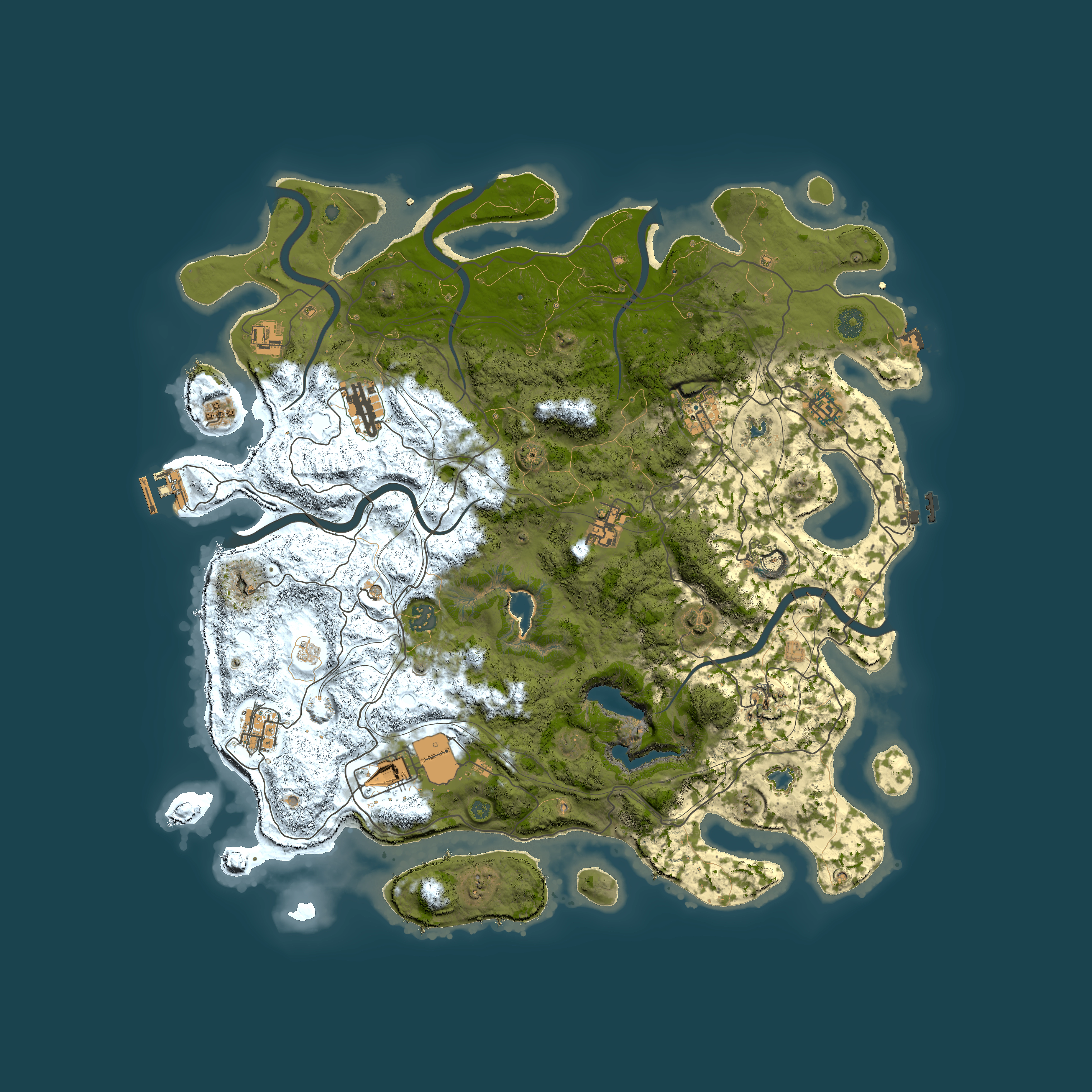 Full top-down render of Rust map seed 0, 4500x4500m