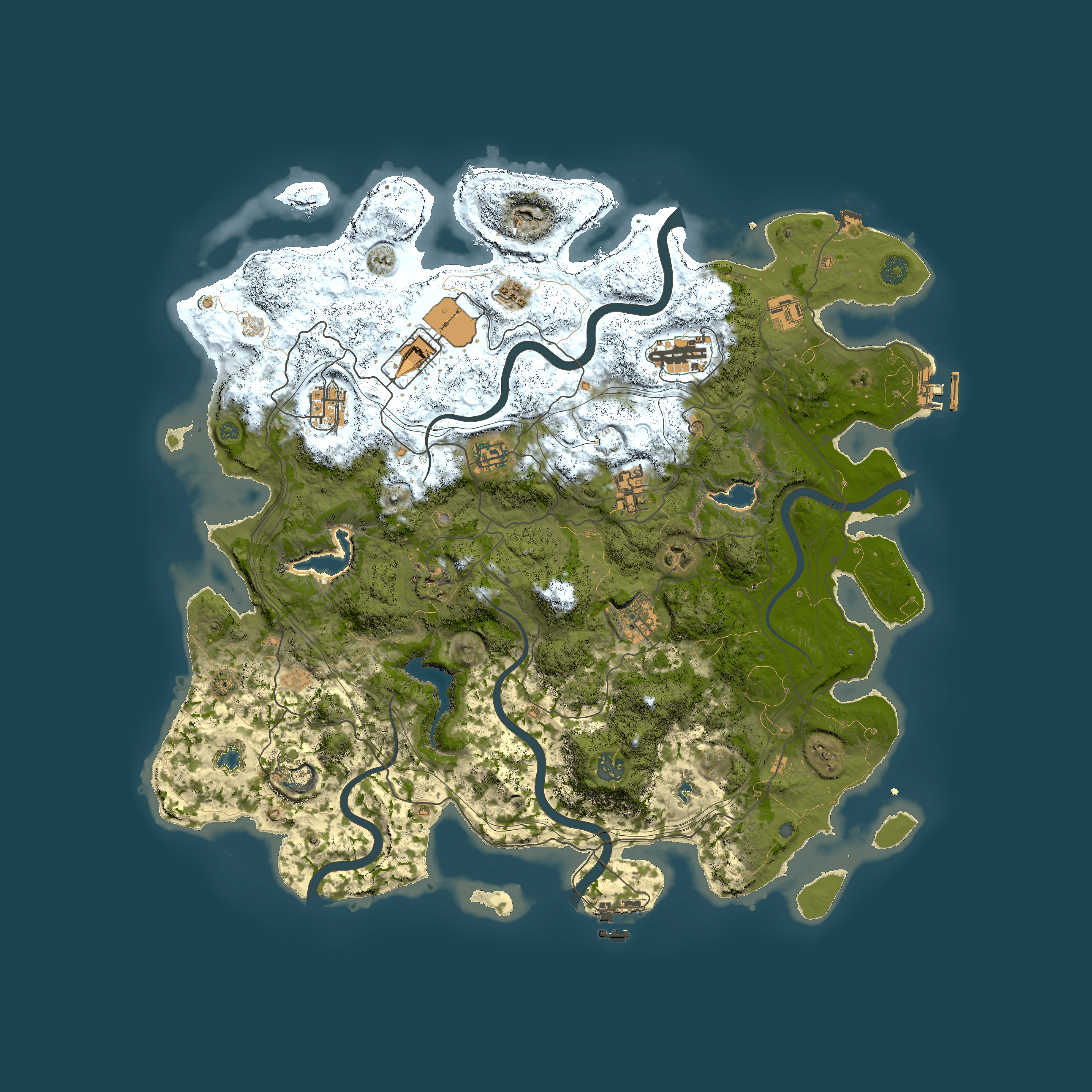 Full top-down render of Rust map seed 0, 4500x4500m