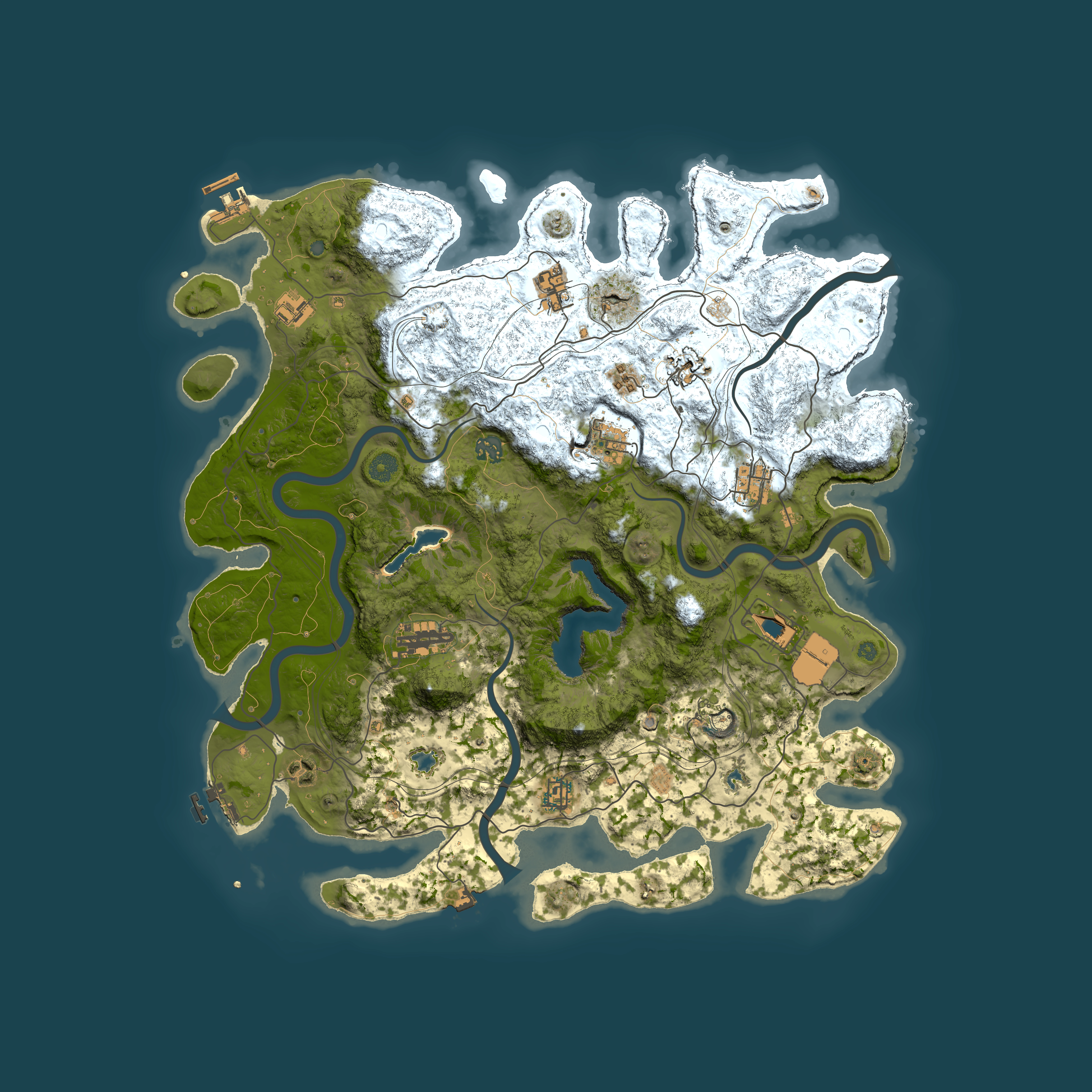Full top-down render of Rust map seed 0, 4500x4500m