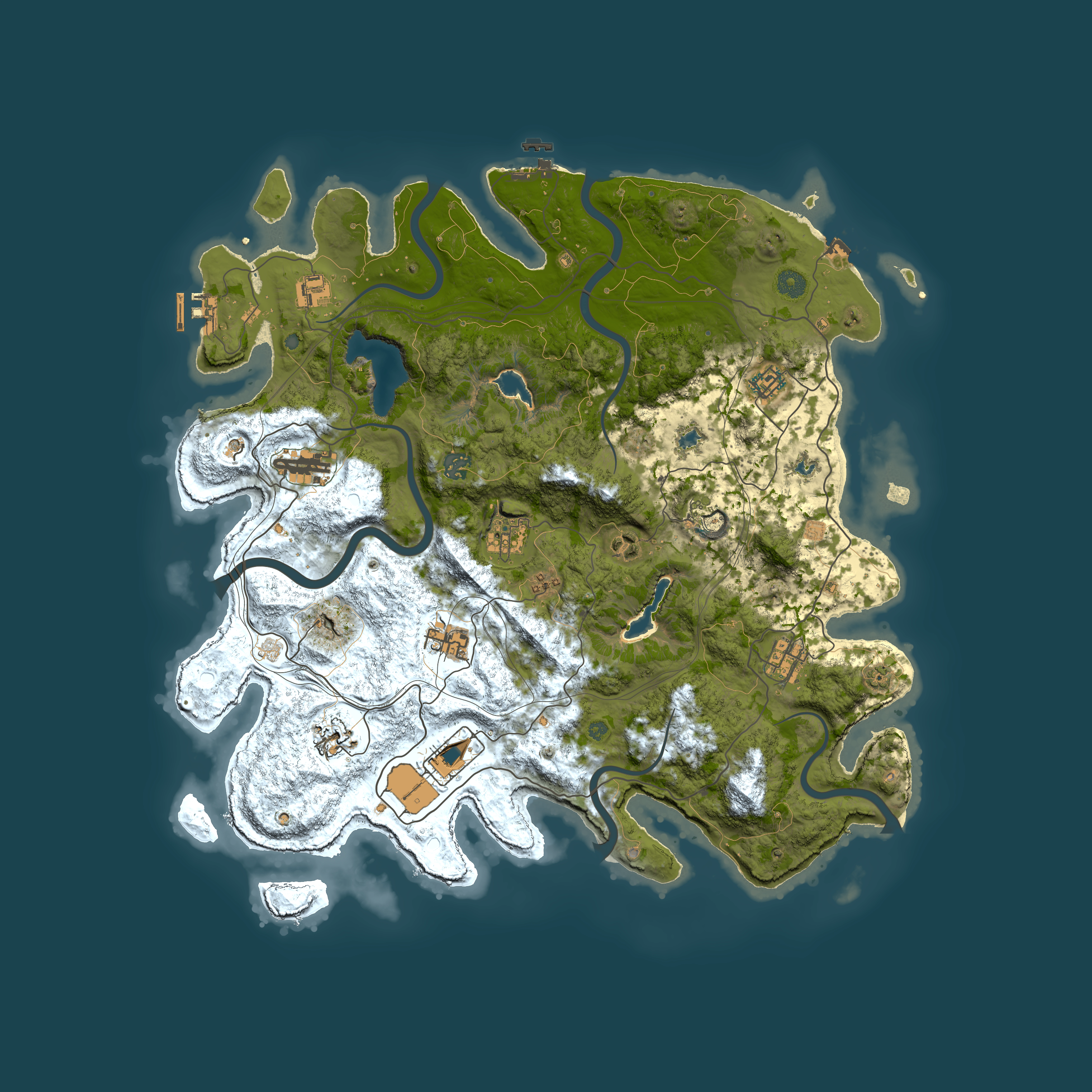 Full top-down render of Rust map seed 0, 4500x4500m